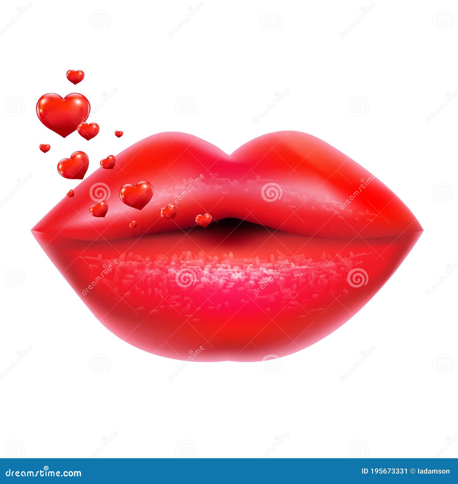 Red Lips with Hearts stock vector. Illustration of gloss 195673331