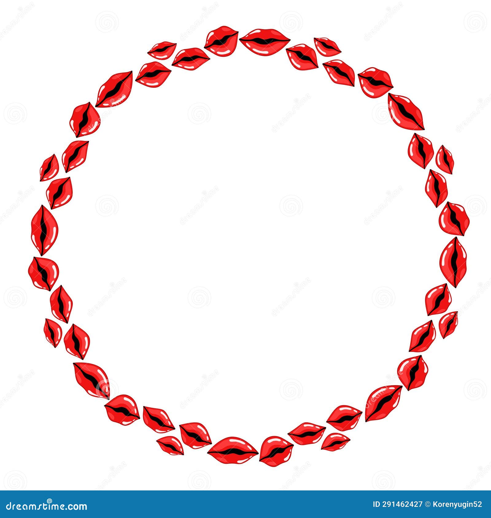 Red Lips Kiss Art Drawn Round Frame Stock Vector Illustration of