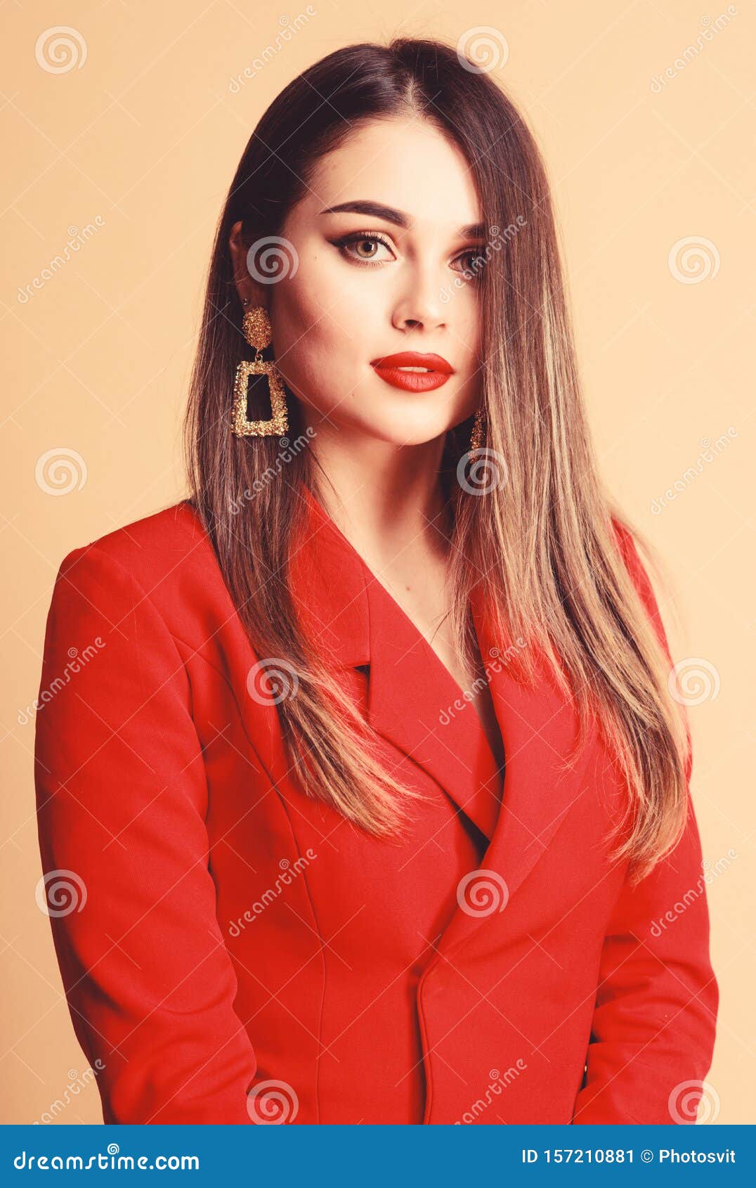 red lips my best accessory. girl confident business lady formal red jacket. gorgeous and stylish. impeccable makeup and