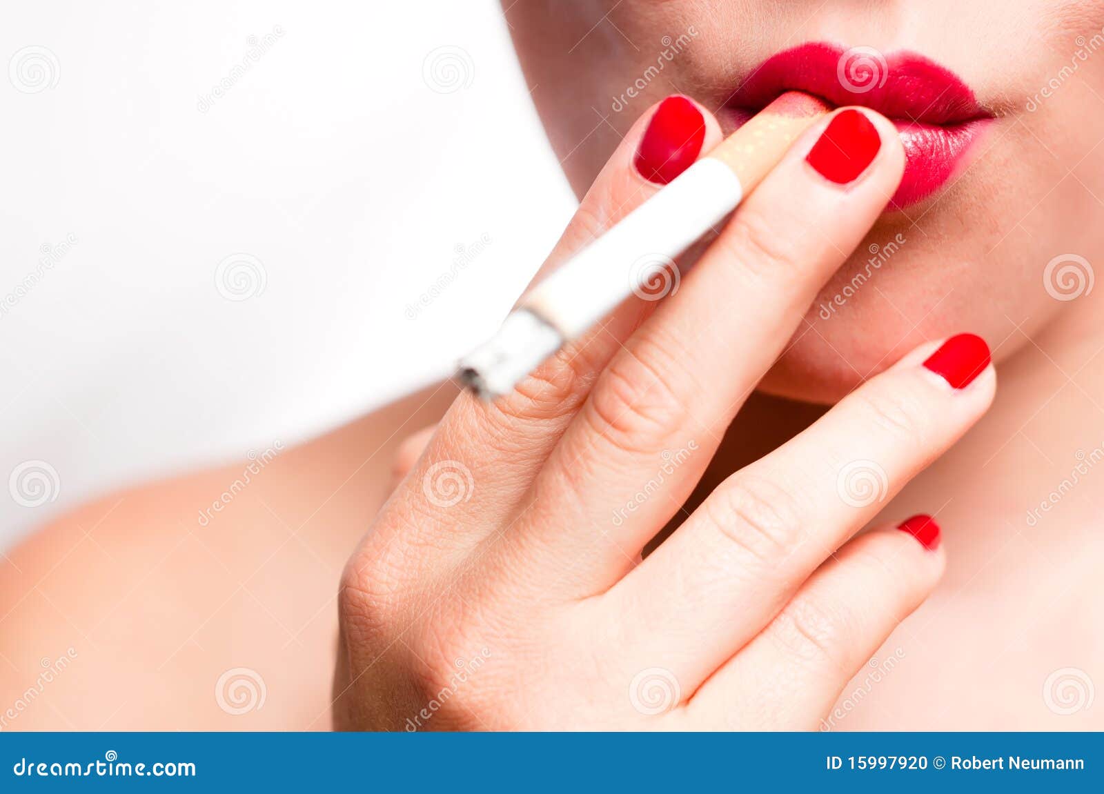 Red Lips and Red Nails Smoking Cigarette V2 Stock Photo Image of lungs, ashes 15997920
