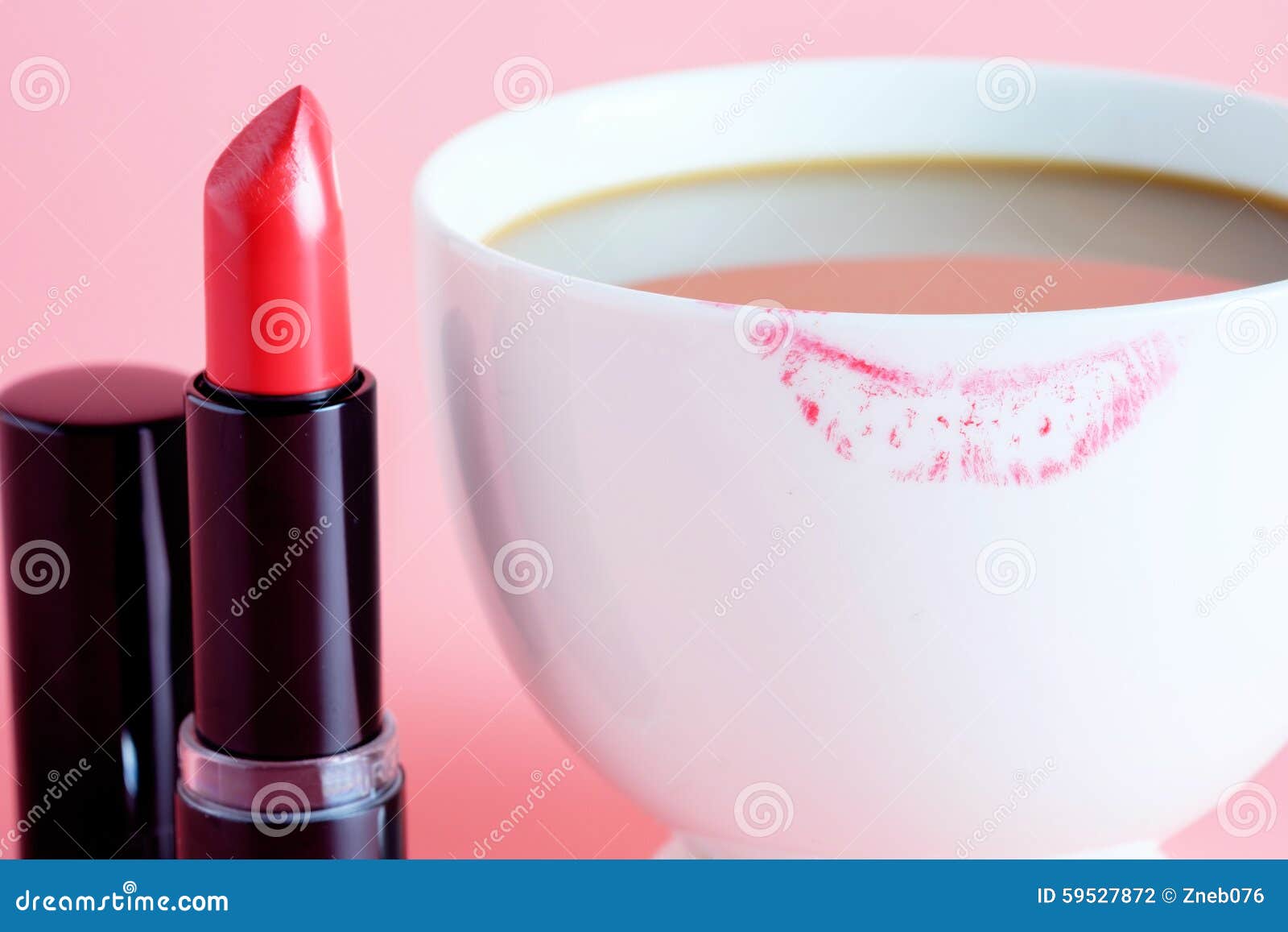 Red Lipstick and Cup of Coffee. Stock Photo Image of closeup, object