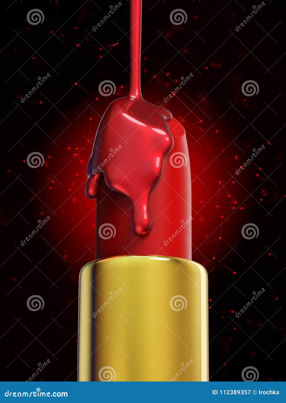 Red Lipstick and Nail Polish on Red and Black Background Stock