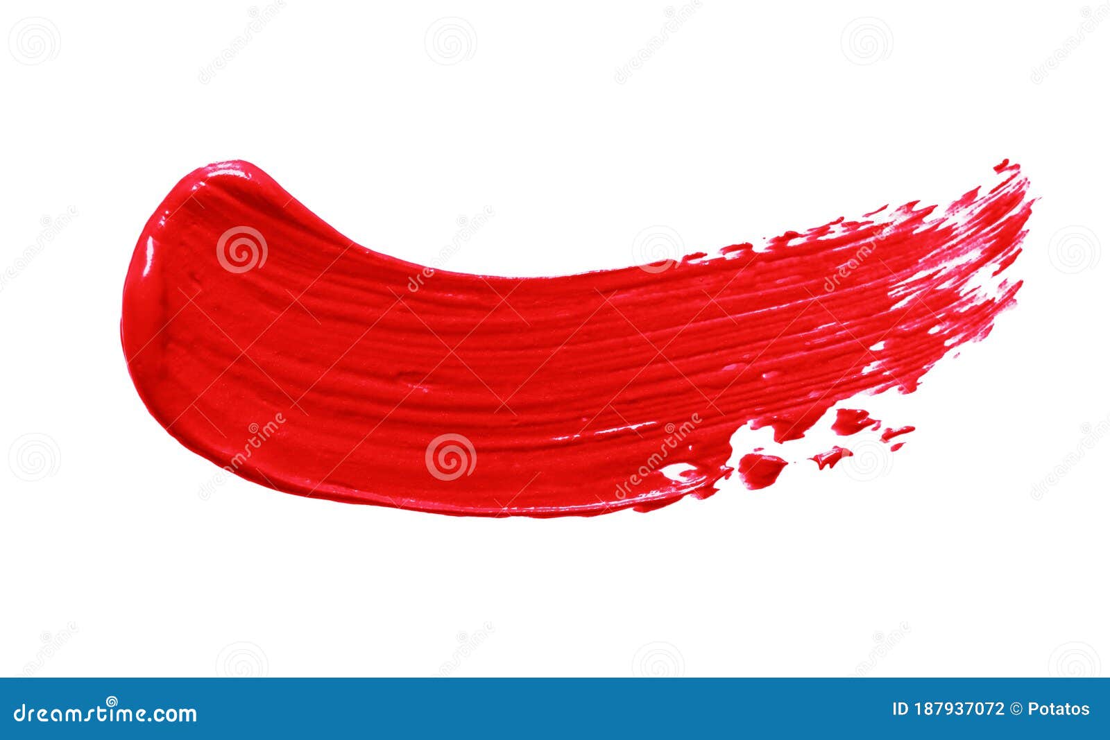 red lipstick stroke smudge smear  on white background. bright color cream make-up swatch cut out