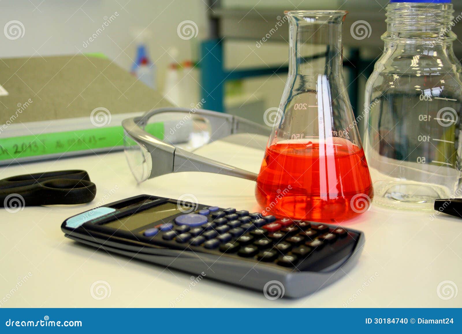 Red Liquid in Beaker on the Table in Laboratory Stock Photo Image of