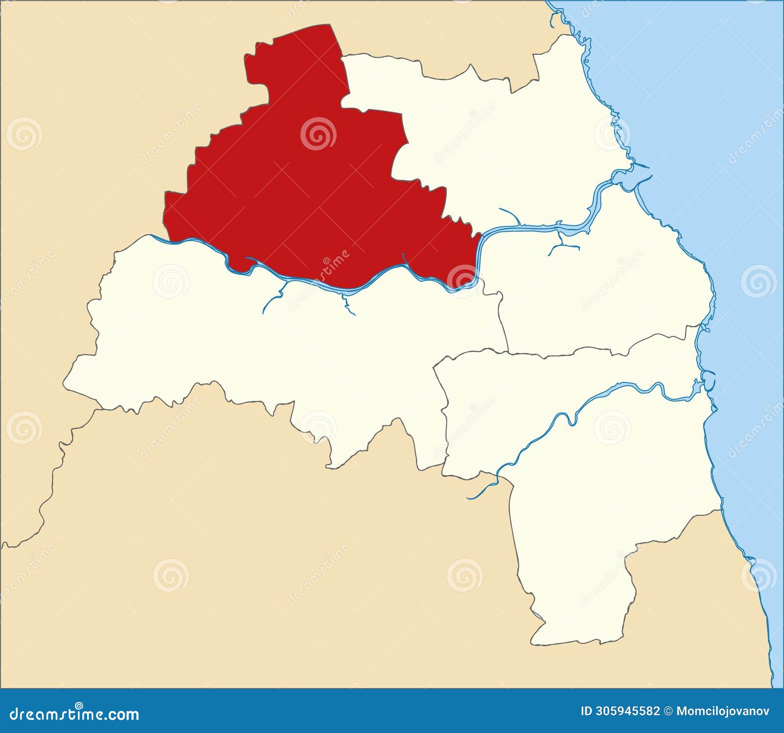 red location map of the metropolitan borough and city of newcastle upon tyne, tyne and wear