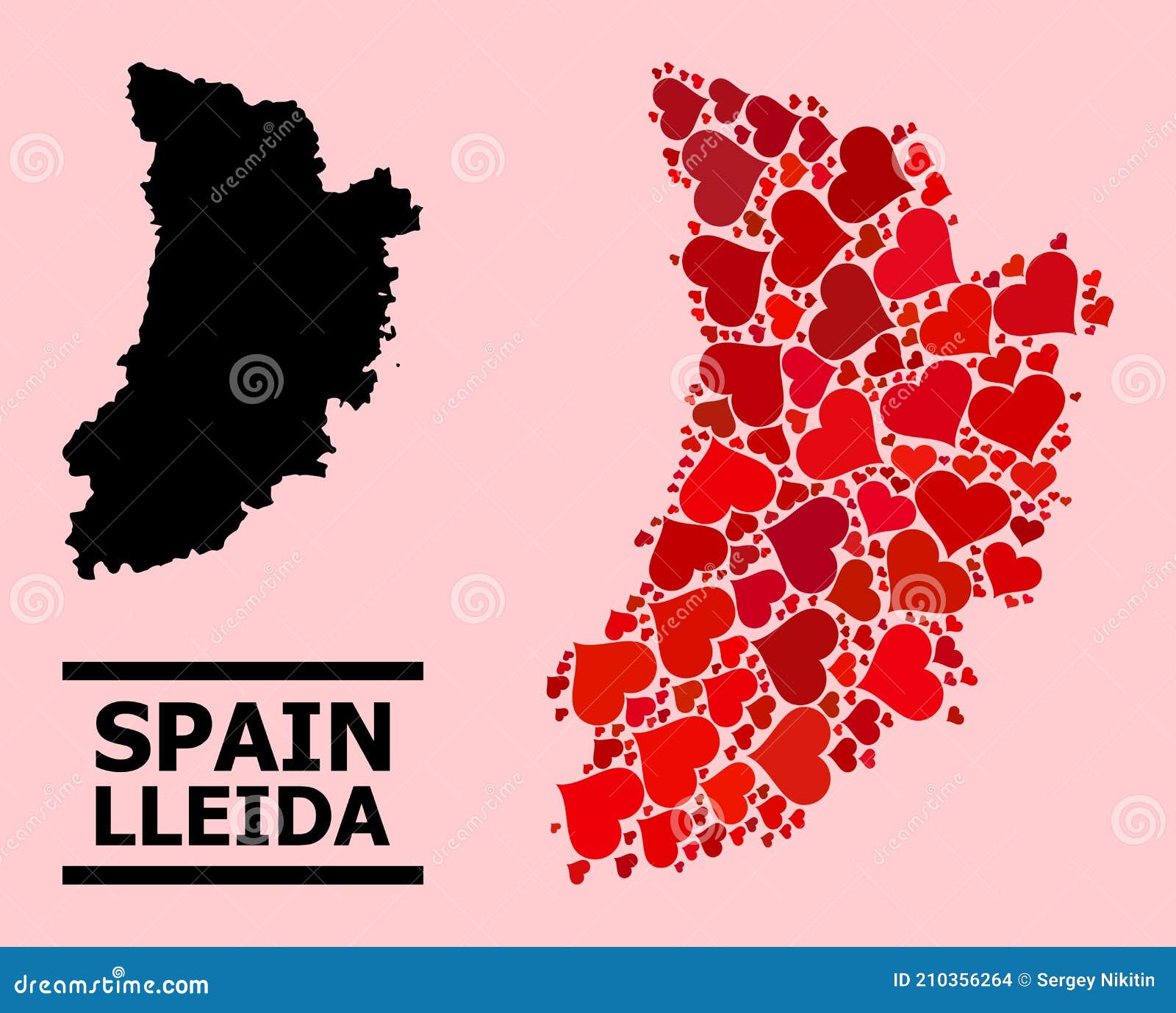 red love heart collage map of lleida province