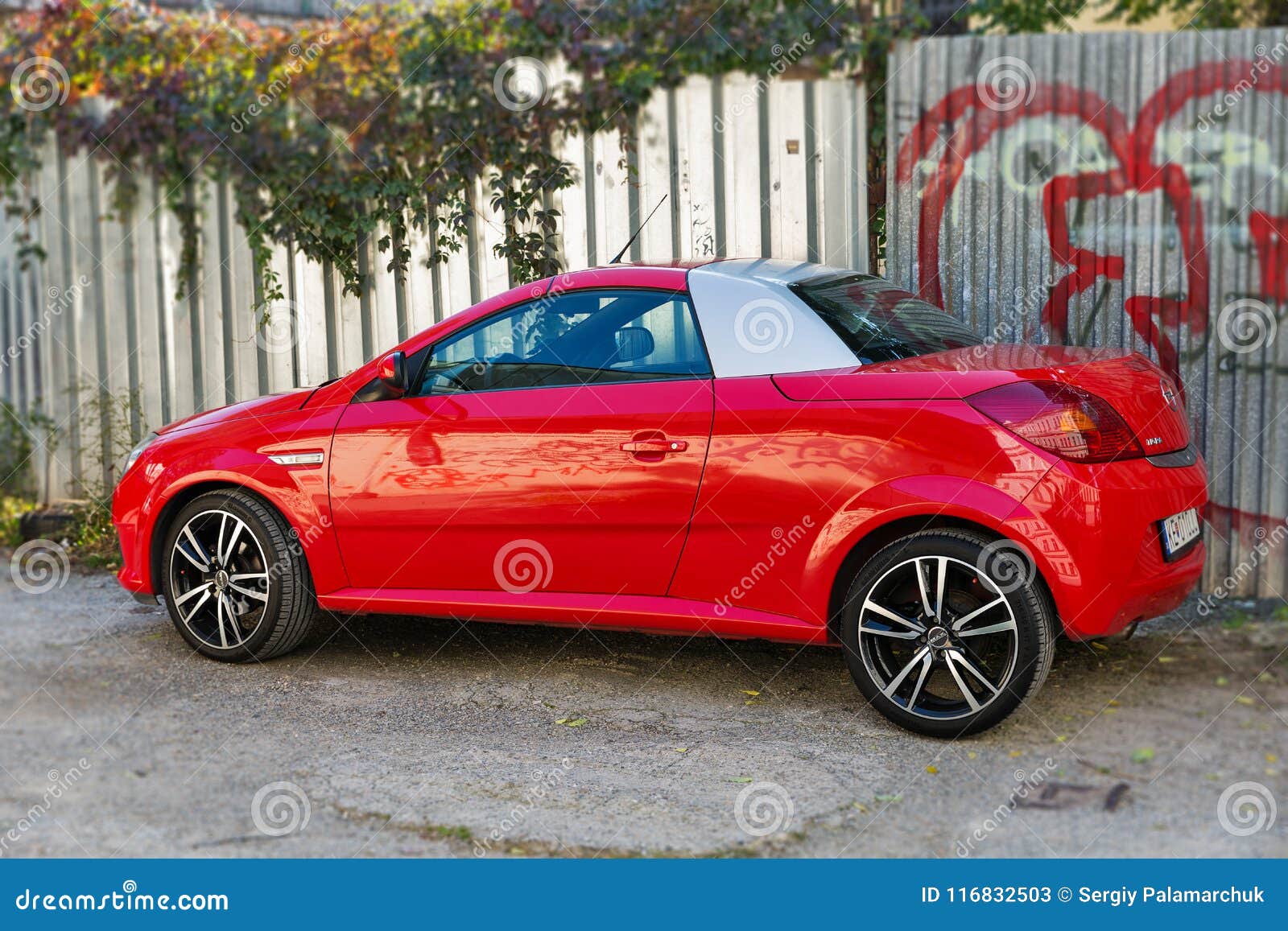 Red Opel Tigra Parked in Kosice, Slovakia. Editorial Stock Photo