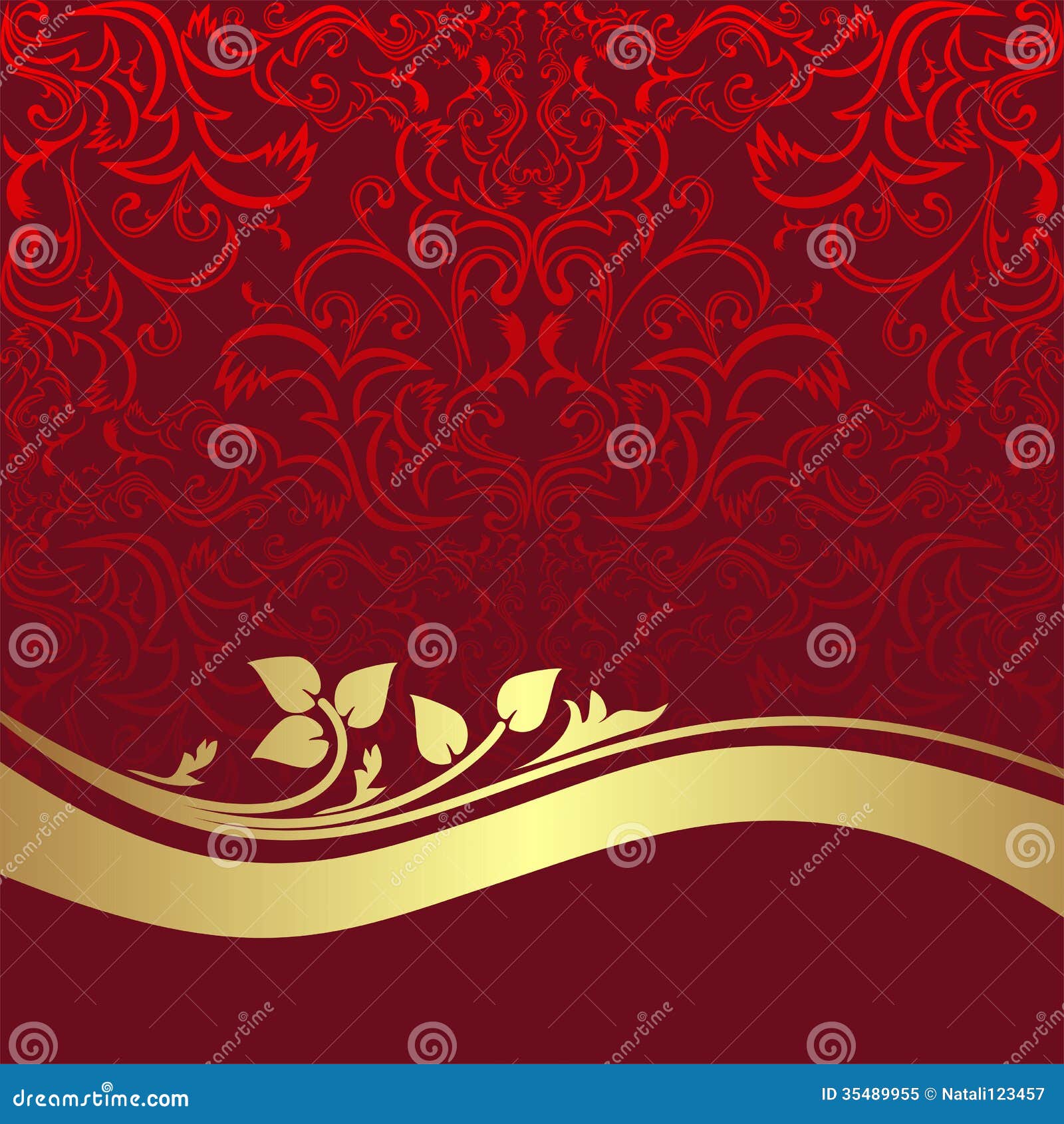 Red Luxury Ornamental Background with Golden Borde Stock Vector