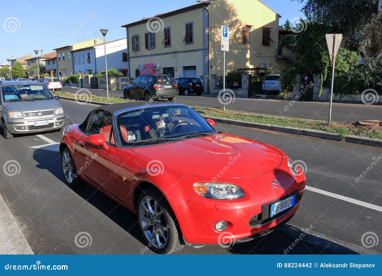 Red Mazda Car on the Road in Pisa, Italy Editorial Photography Image