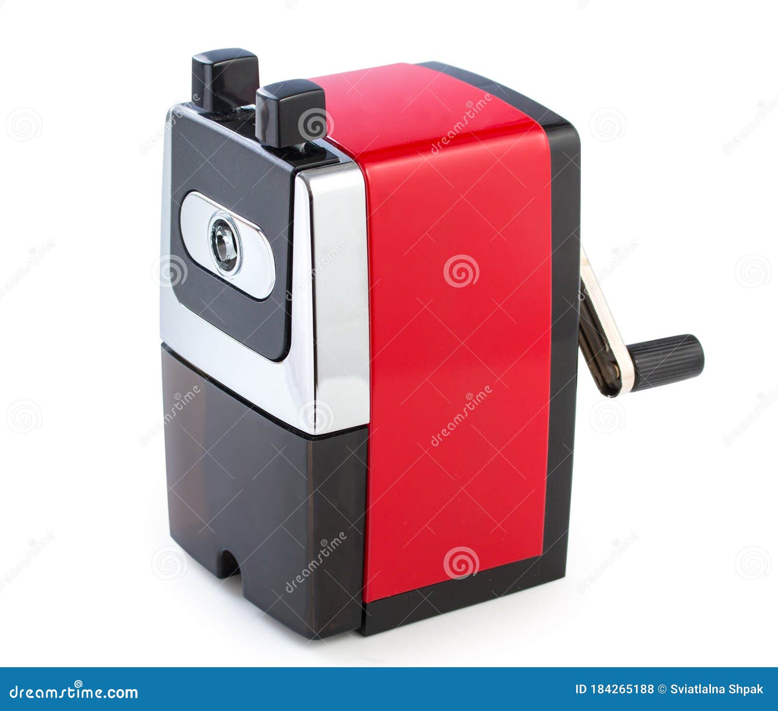 Red Mechanical Pencil Sharpener Isolated on a White Background Stock