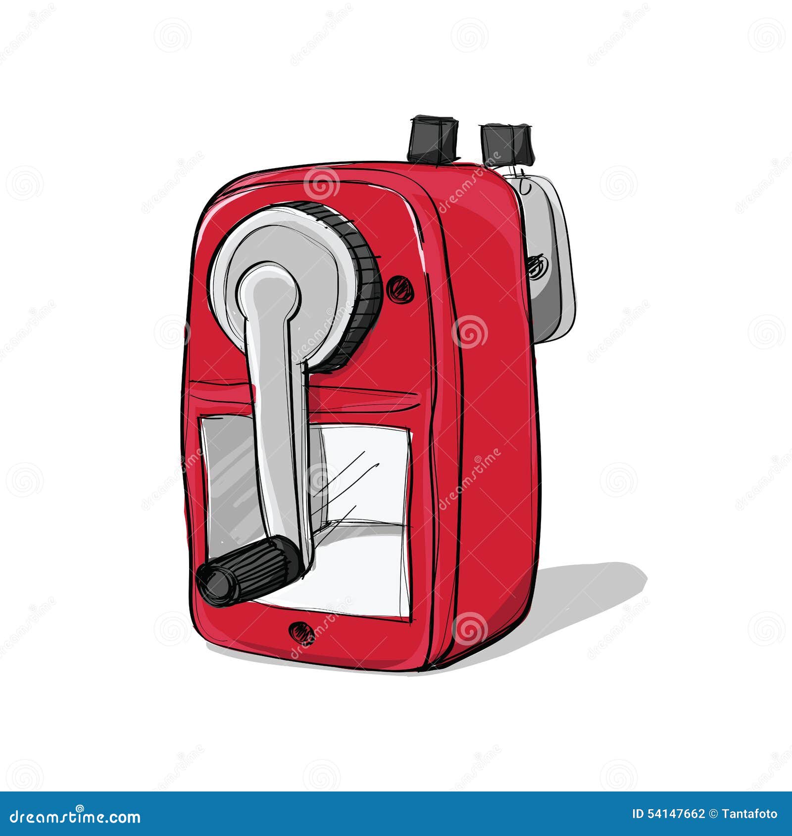 Red Mechanical Sharpener of Pencil Hand Drawn Isolated on White Stock