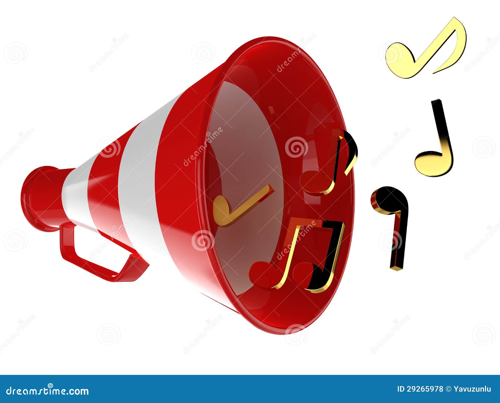Red Megaphone with Music Notes Isolated 3d Illustration Stock