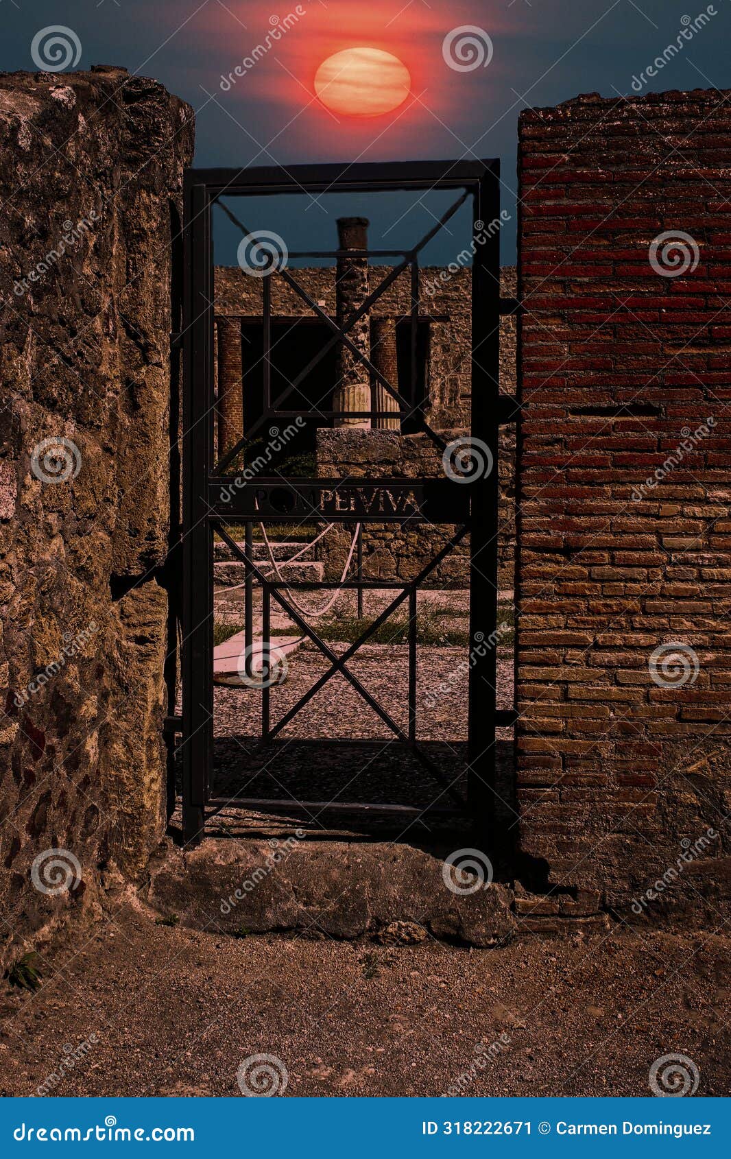 red moon over pompeii: gateway to the past.