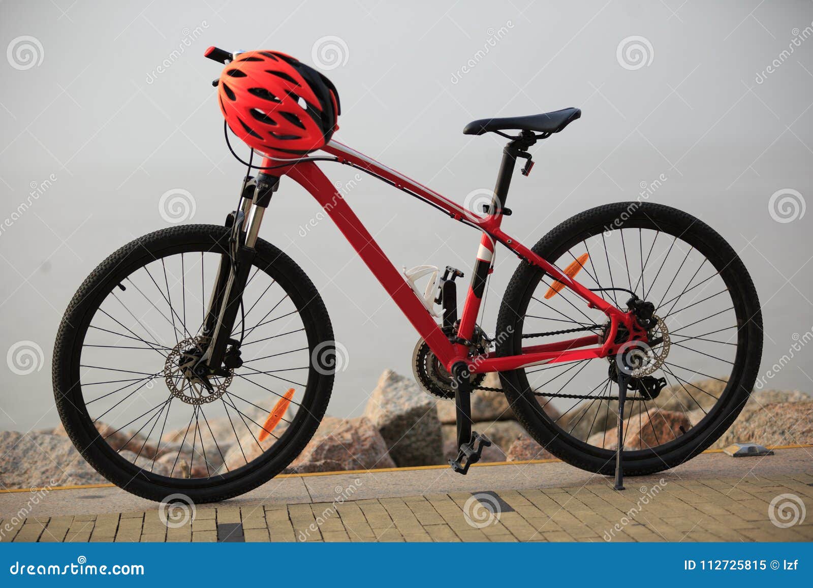 Red Mountain Bike and Helmet Stock Image Image of helmet, road 112725815