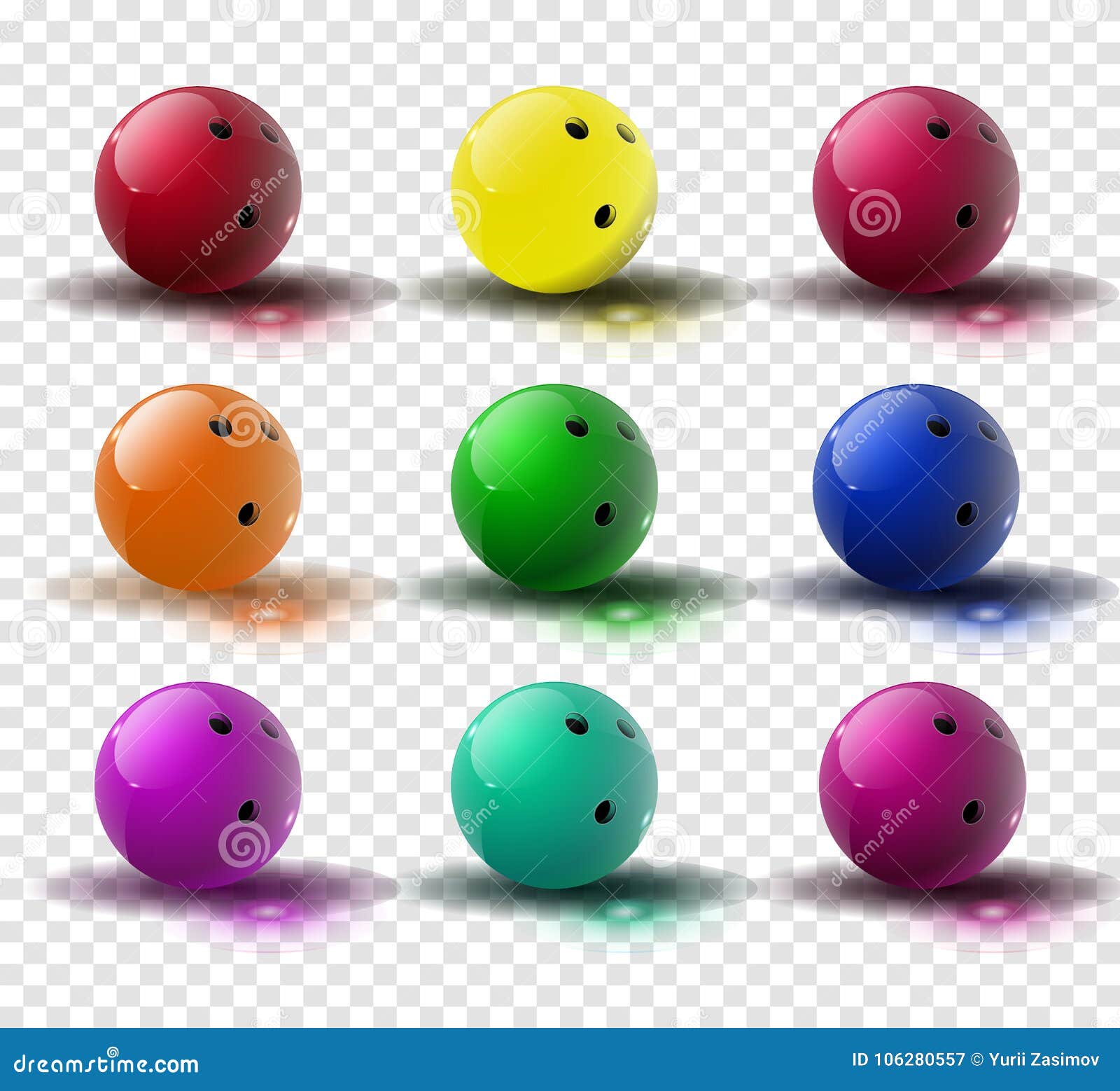 Red And Multicolor Bowling Ball On Transparent Background. Vector