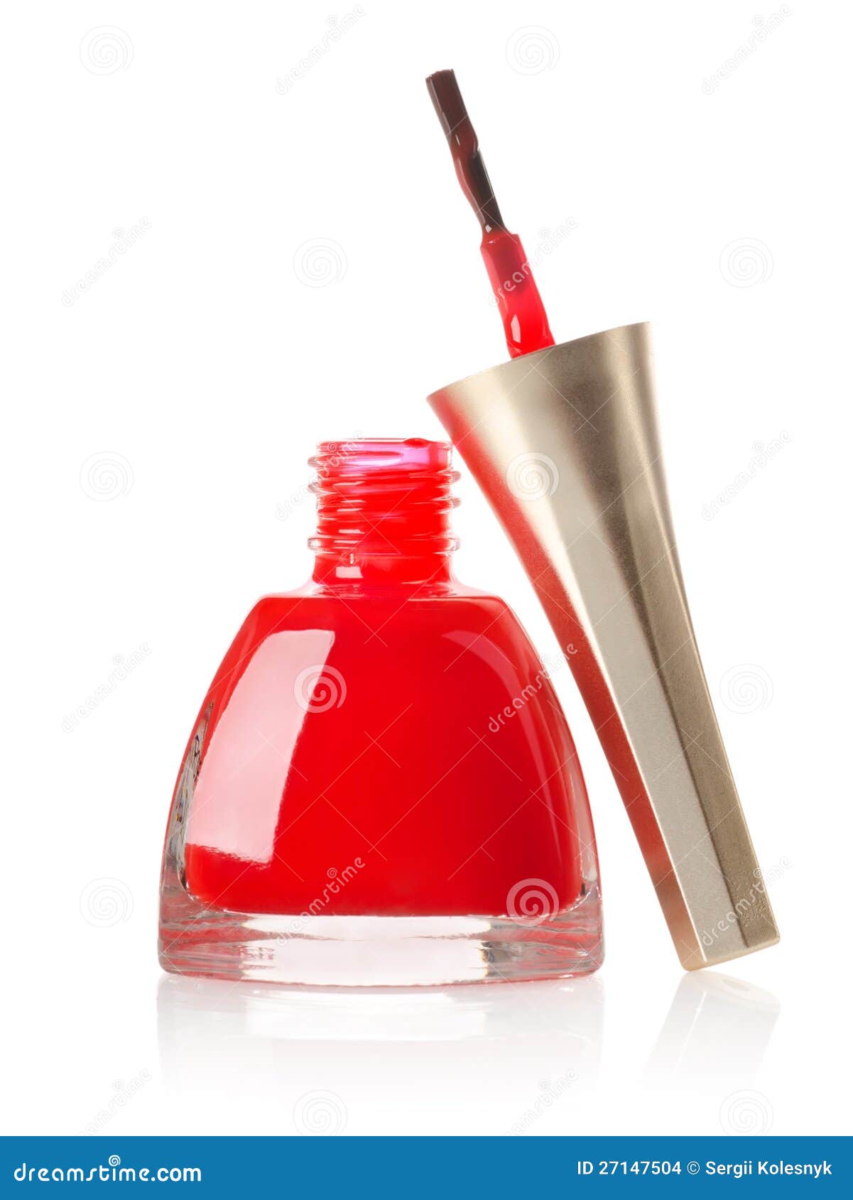 Red nail polish and brush stock photo. Image of color 27147504