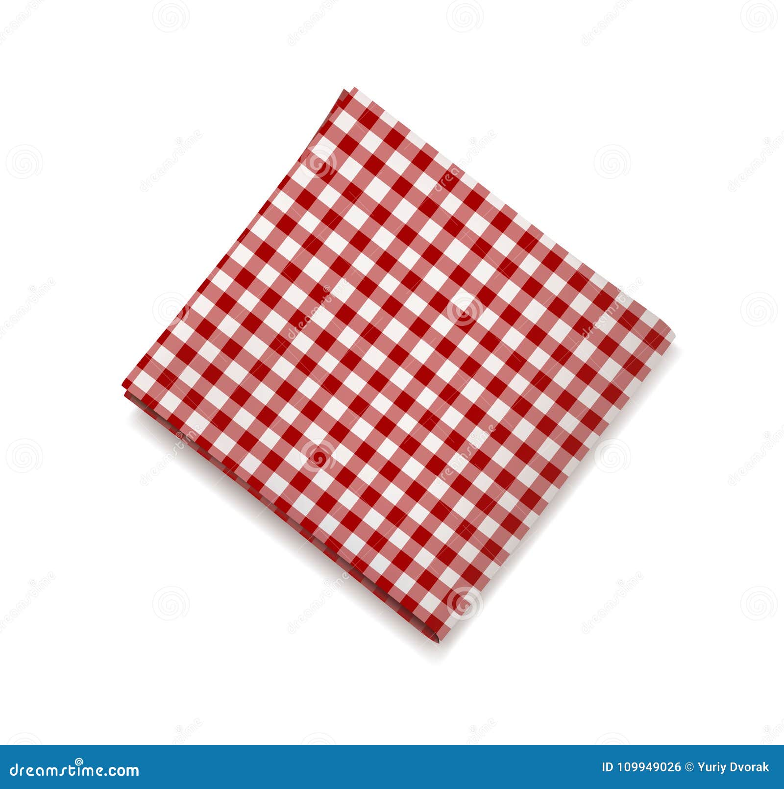 Red Napkin On A White Background Plaid Gingham Tablecloth For