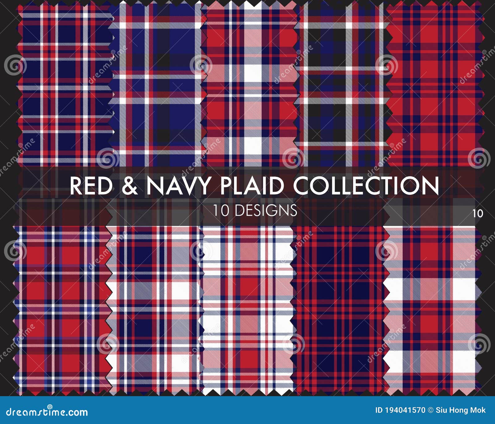 Red Navy Plaid Tartan Checkered Seamless Pattern Collection Stock ...