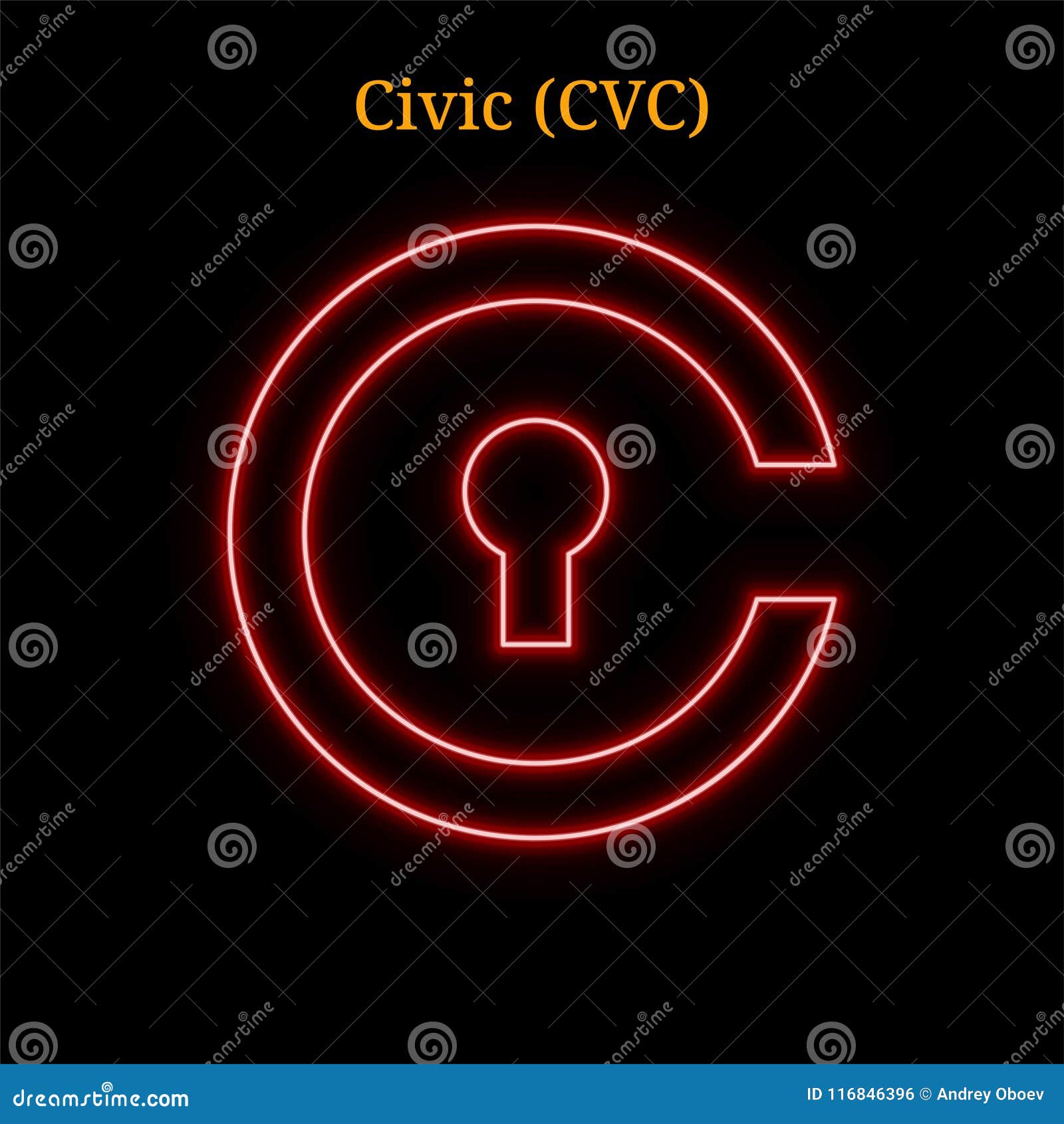 Red Neon Civic CVC Cryptocurrency Symbol Stock Vector ...