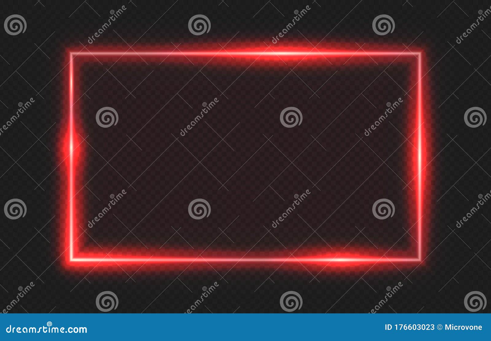 red neon frame. lighting banner on transparent background.  glow border  