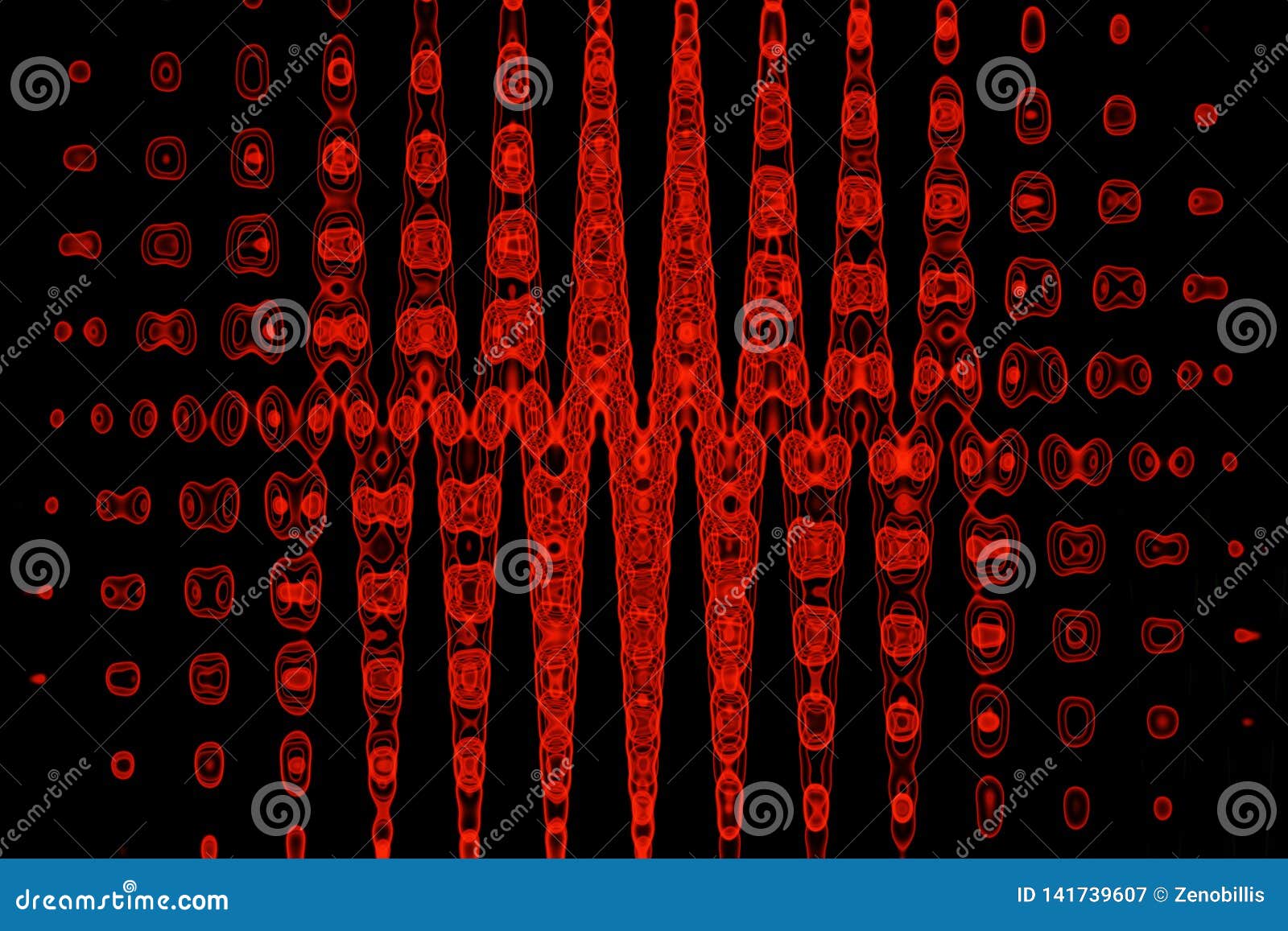 red neon glowing particles on black background. amplitudes modulation