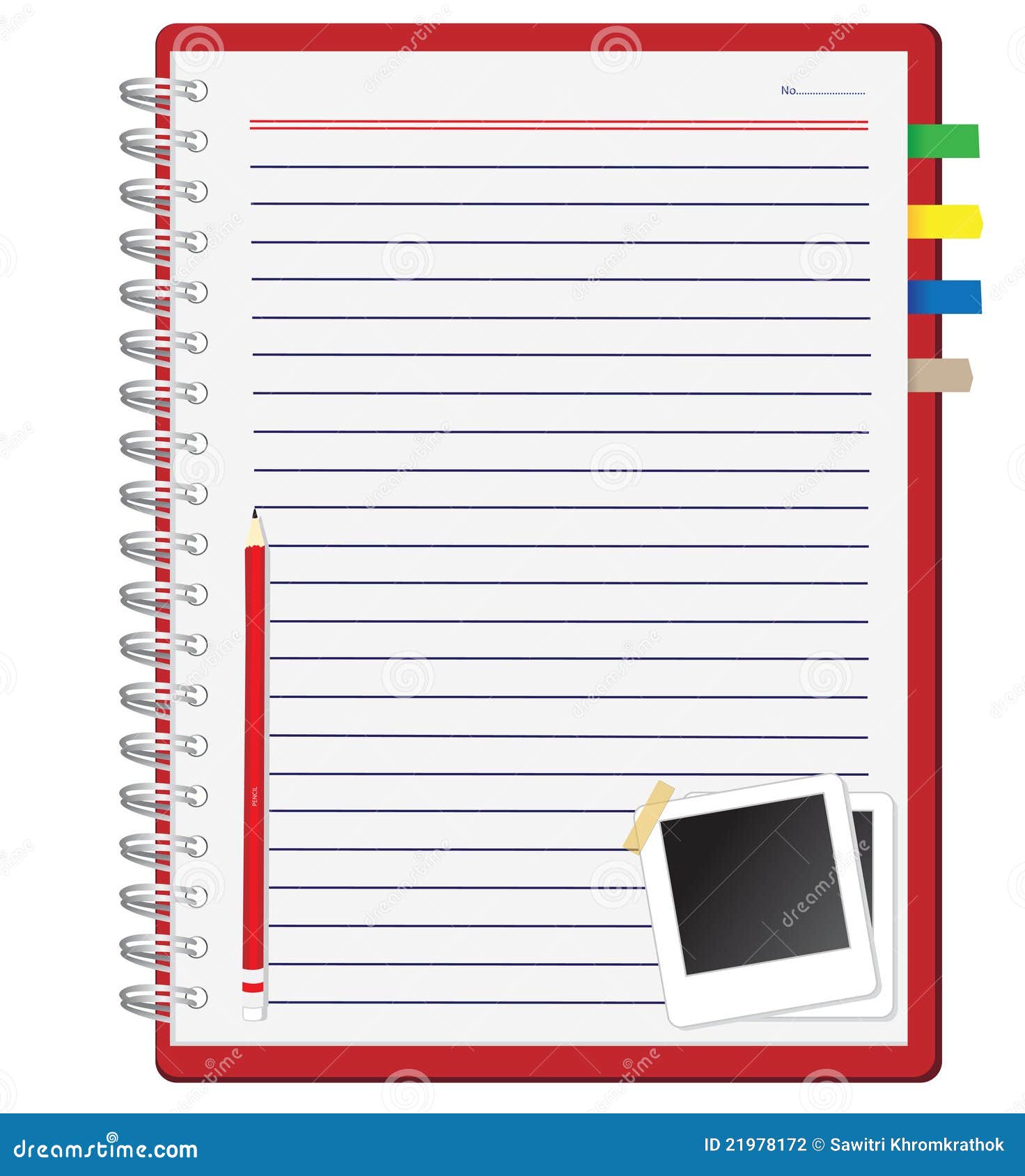 Red Notebook And Photo Frame Stock Illustration - Image: 21978172