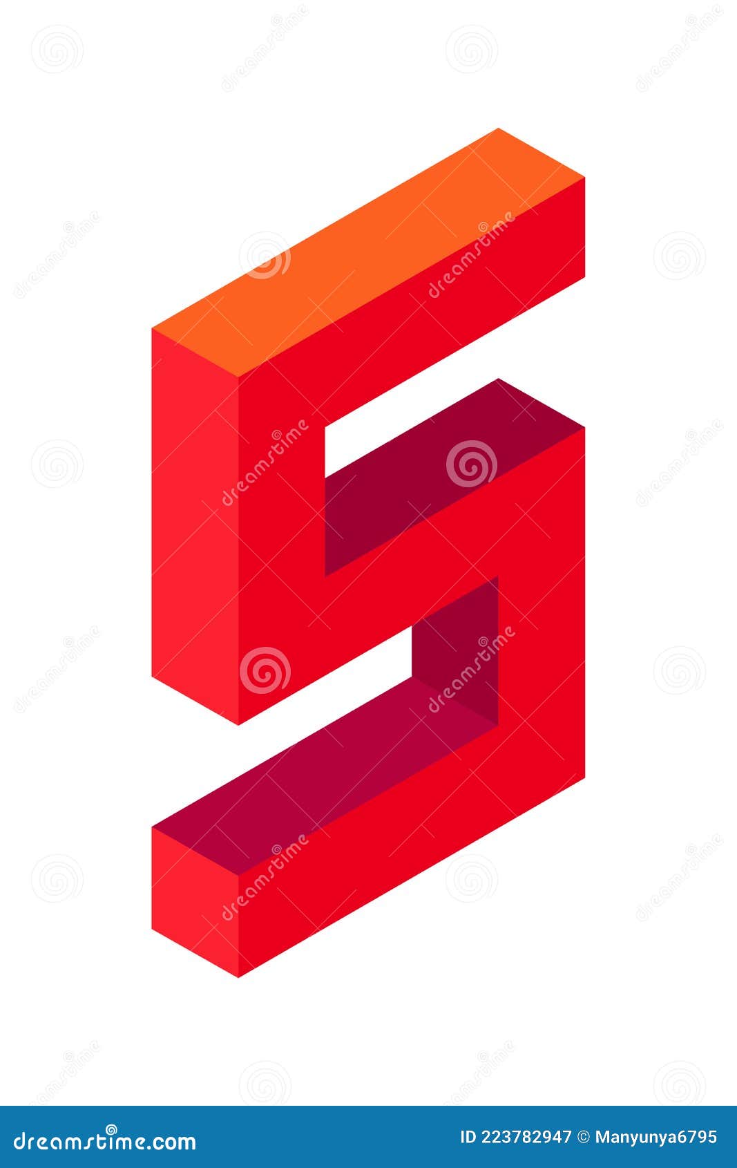 Red Number 5 in Isometric Style. Isolated on White Background. Learning ...