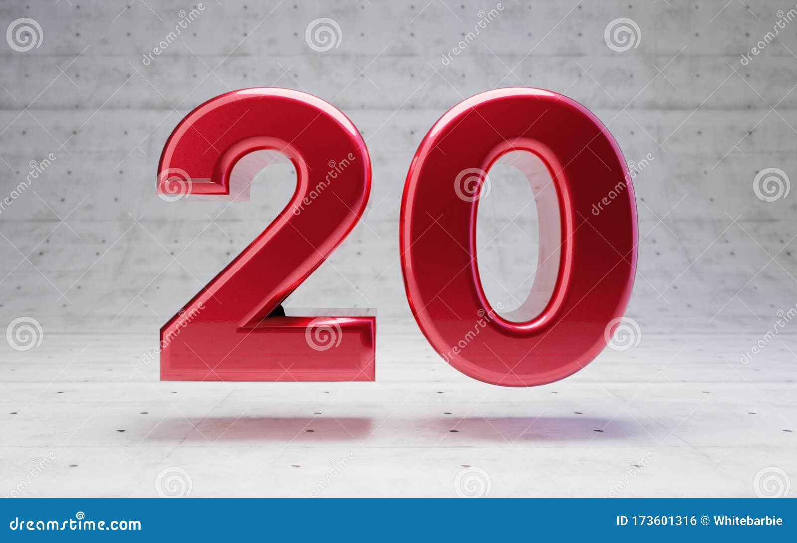 Red Number 20. Metallic Red Color Digit Isolated on Concrete Background ...