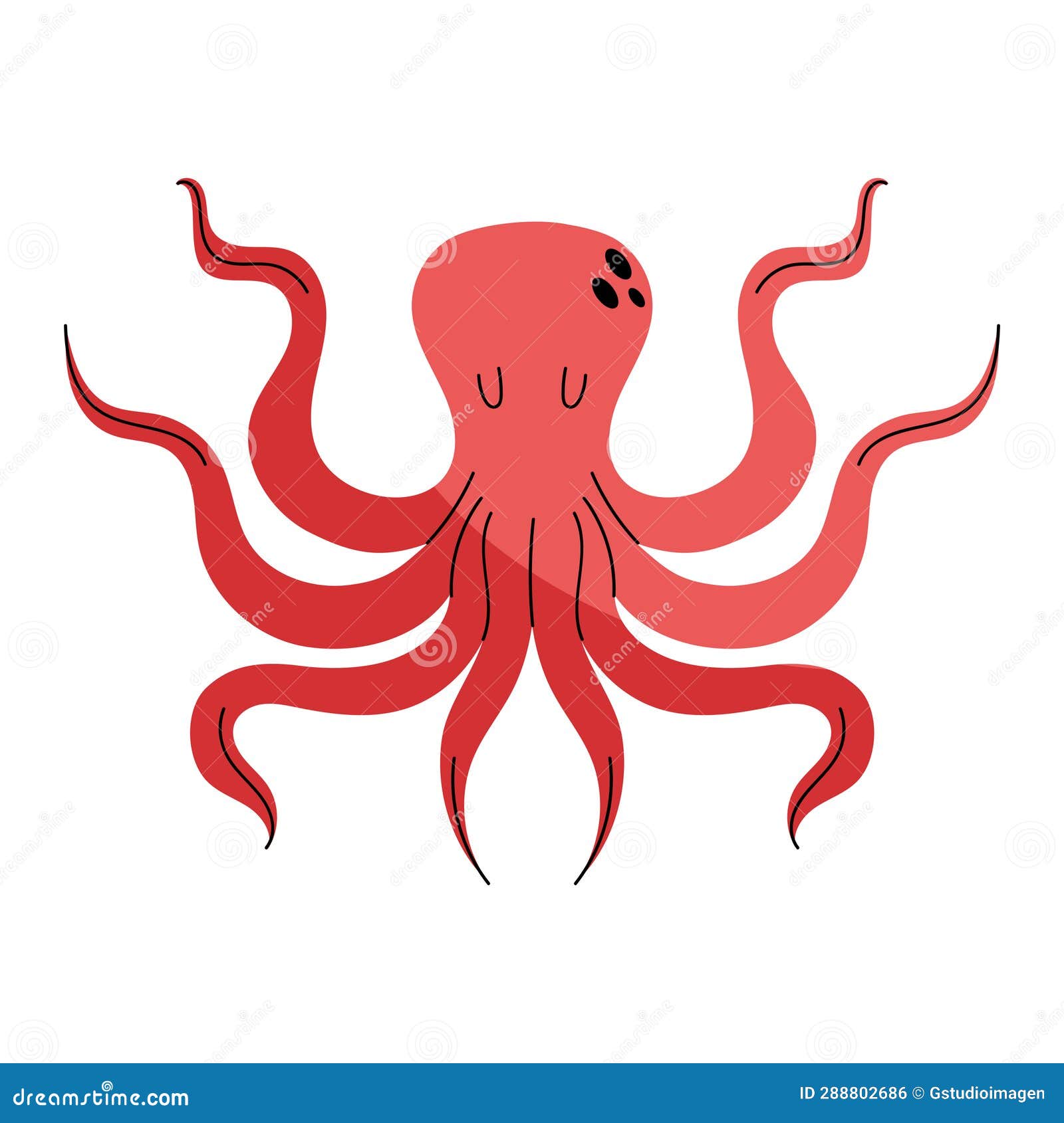 Red octopus illustration stock vector. Illustration of aquatic - 288802686