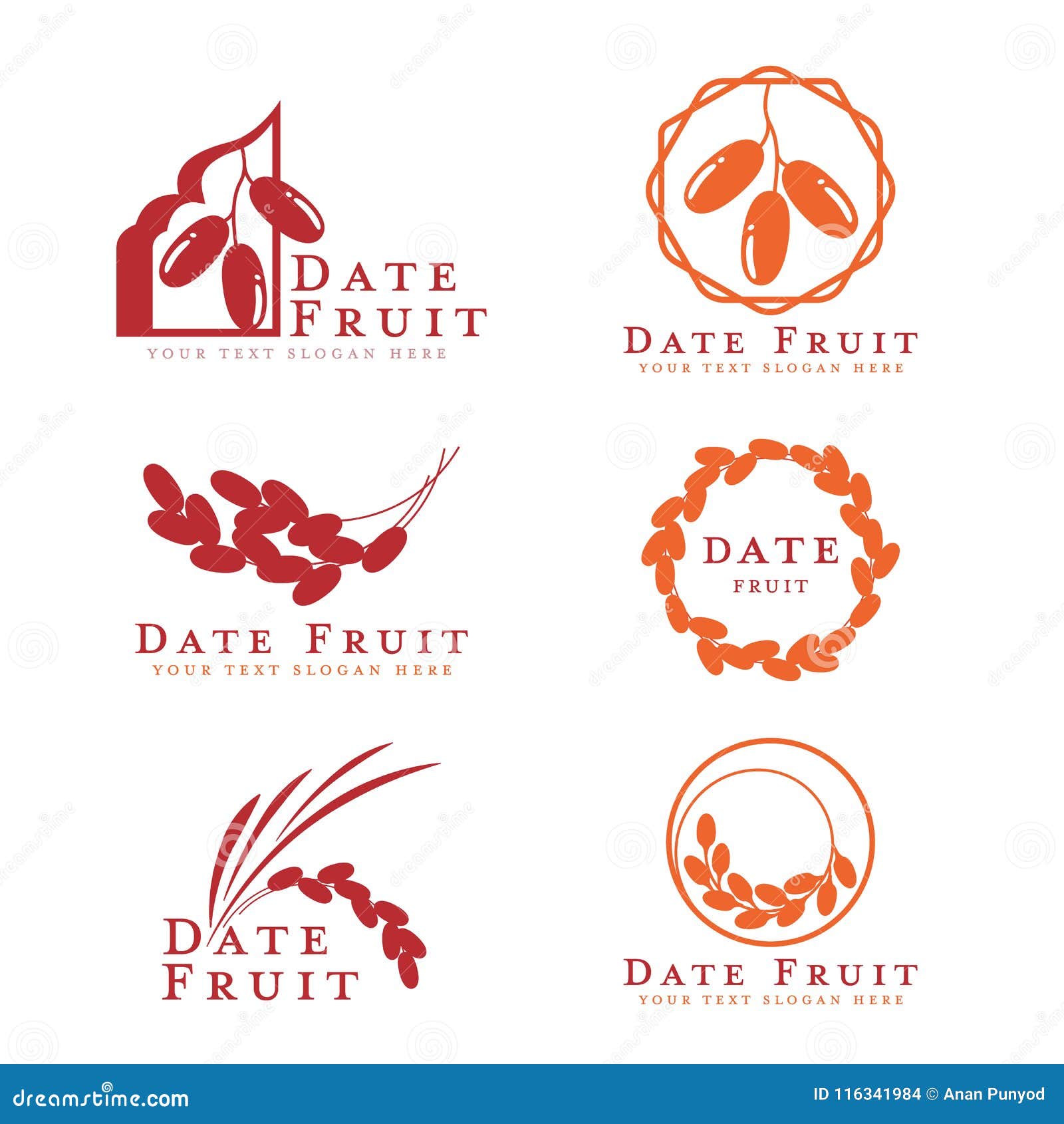 Red and Orange Date Palm Fruit Logo Sign Vector Set Design Stock Vector