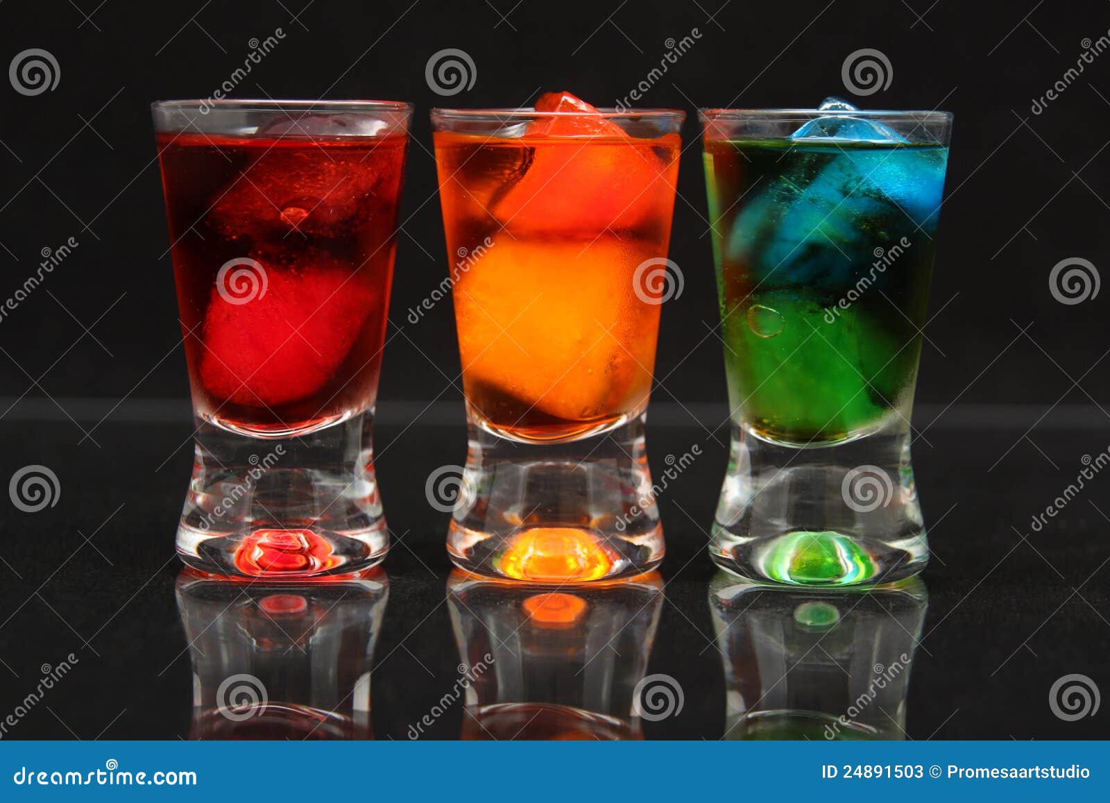 red, orange and green shots