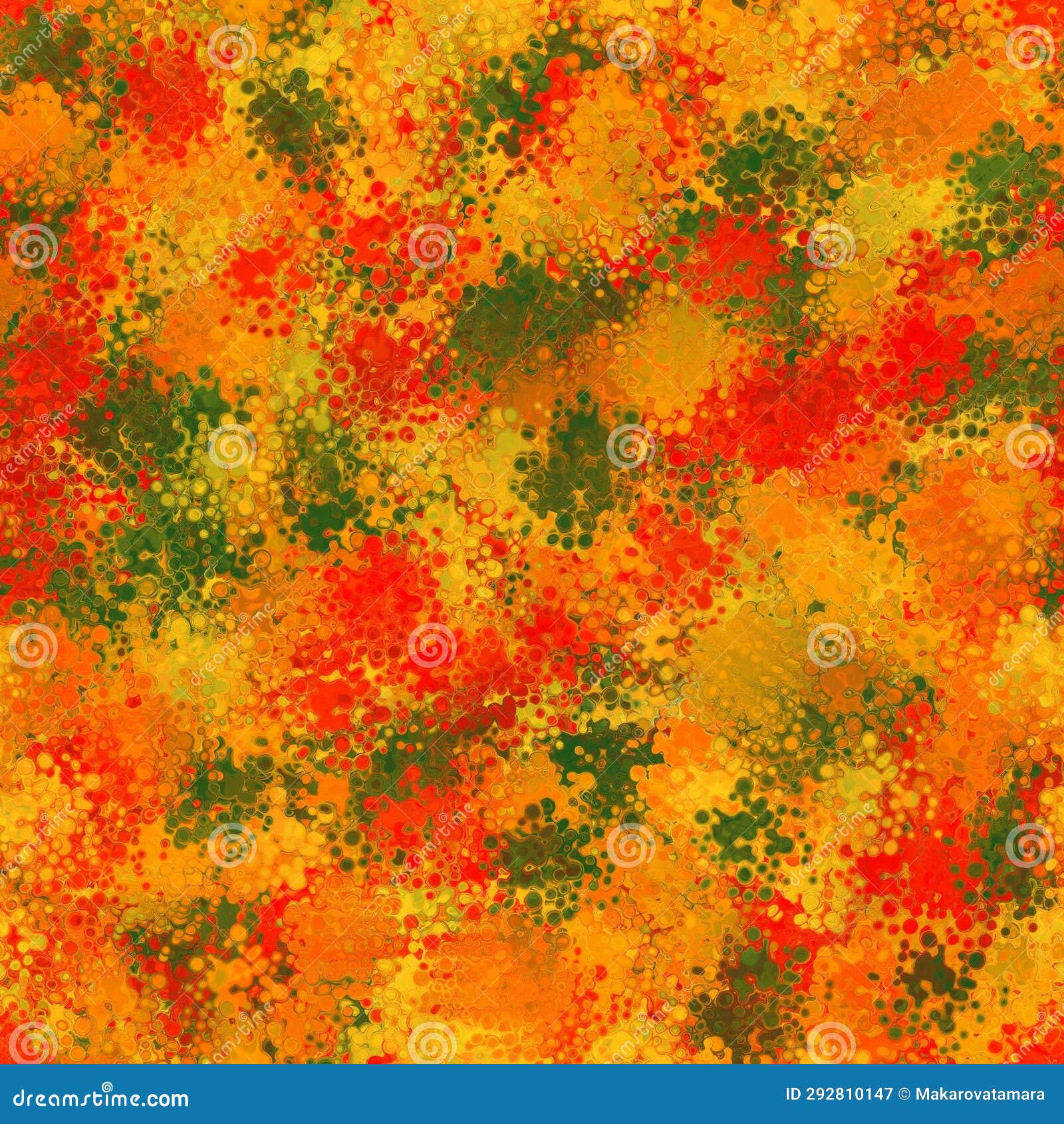 Red, Orange, Yellow and Green Colored Random Spots, Round Splashes. Abstract Seamless Pattern