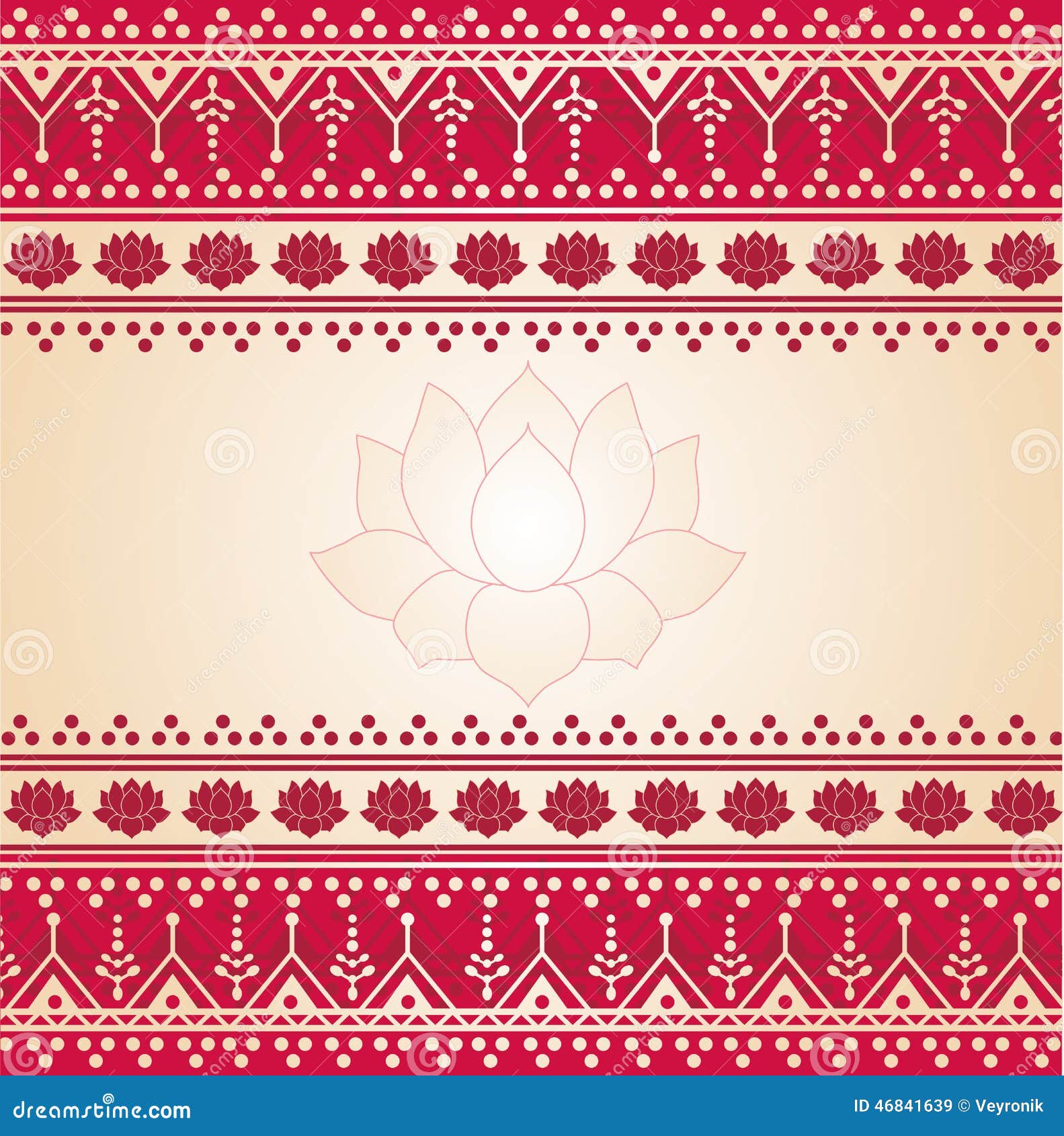 Red Oriental Henna  And Lotus Banner Stock Vector 