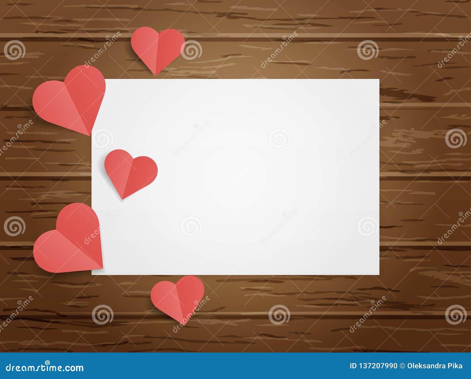 Red origami paper hearts on wood board background Vector Image