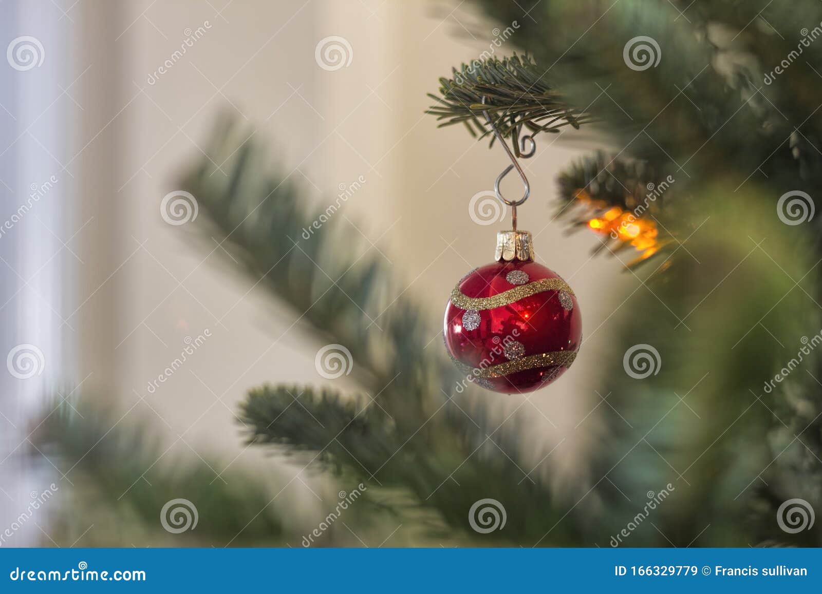 Red Ornament on Holiday Tree Stock Image Image of season, grass