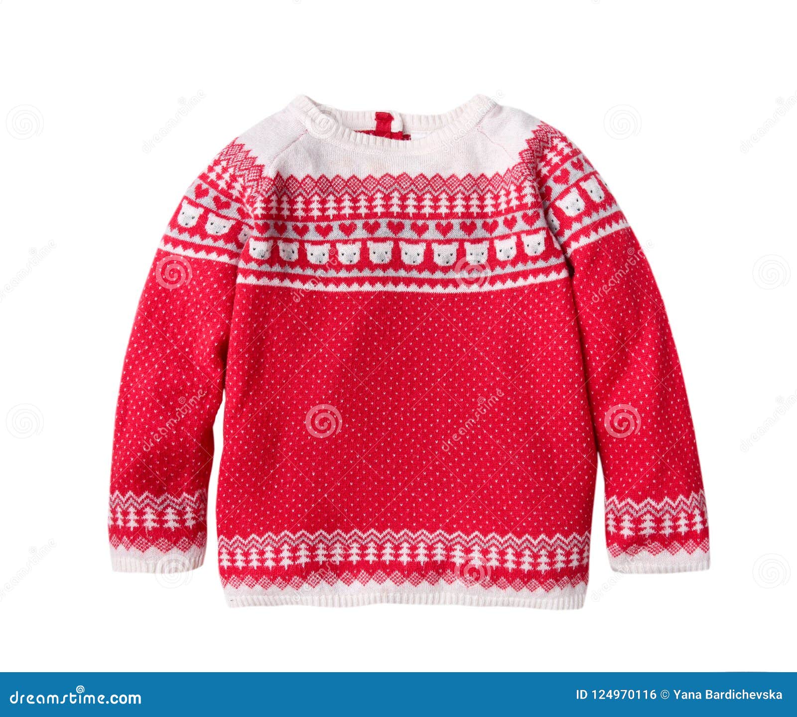 red ornated child`s christmas sweater .