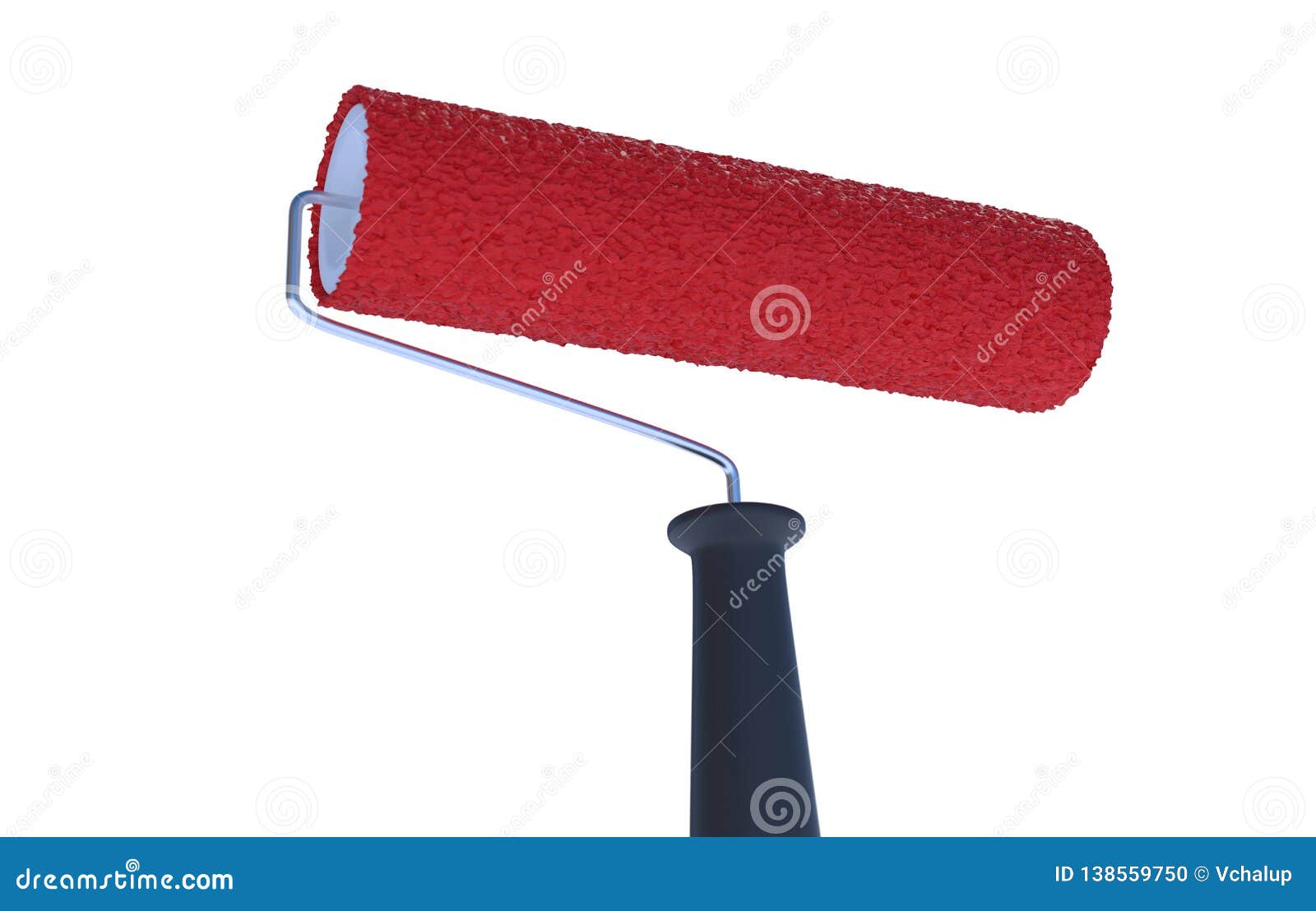 Red Paint Roller Isolated on White Background. 3D Rendered Illustration