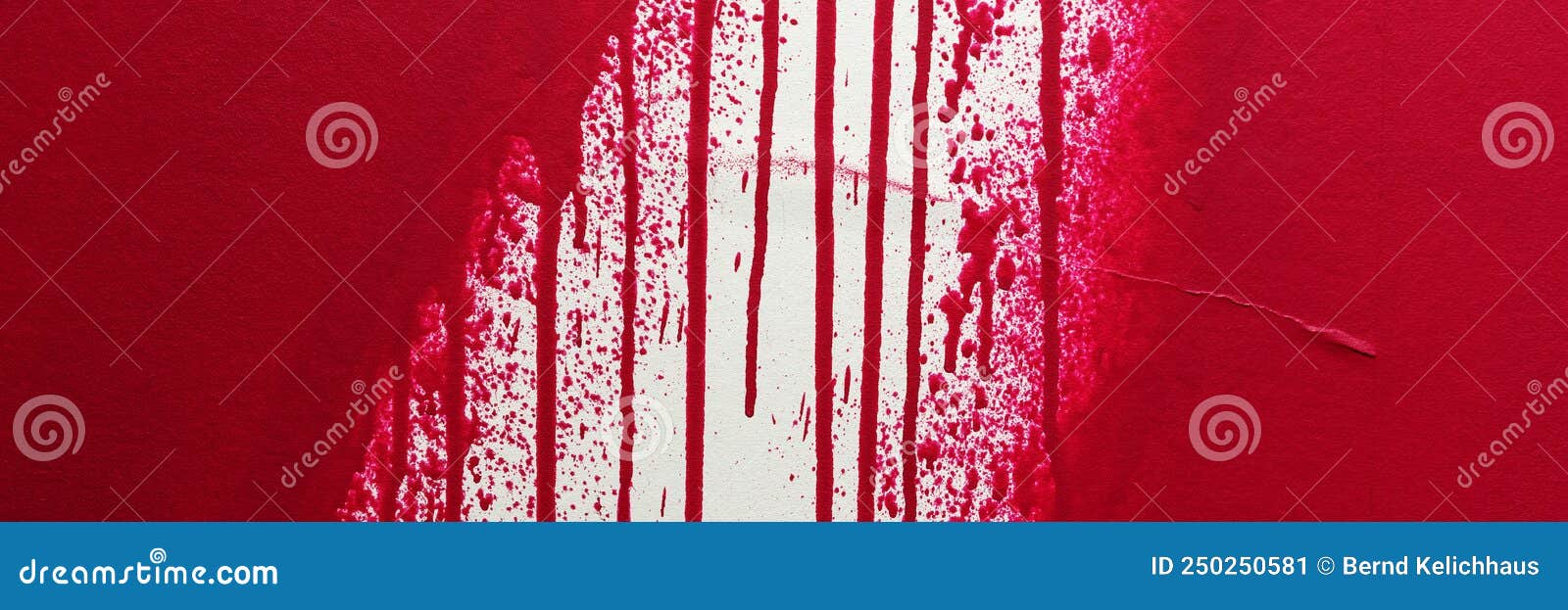 Red Paint Streaks on the Wall. Red Panoramic Background Stock Image