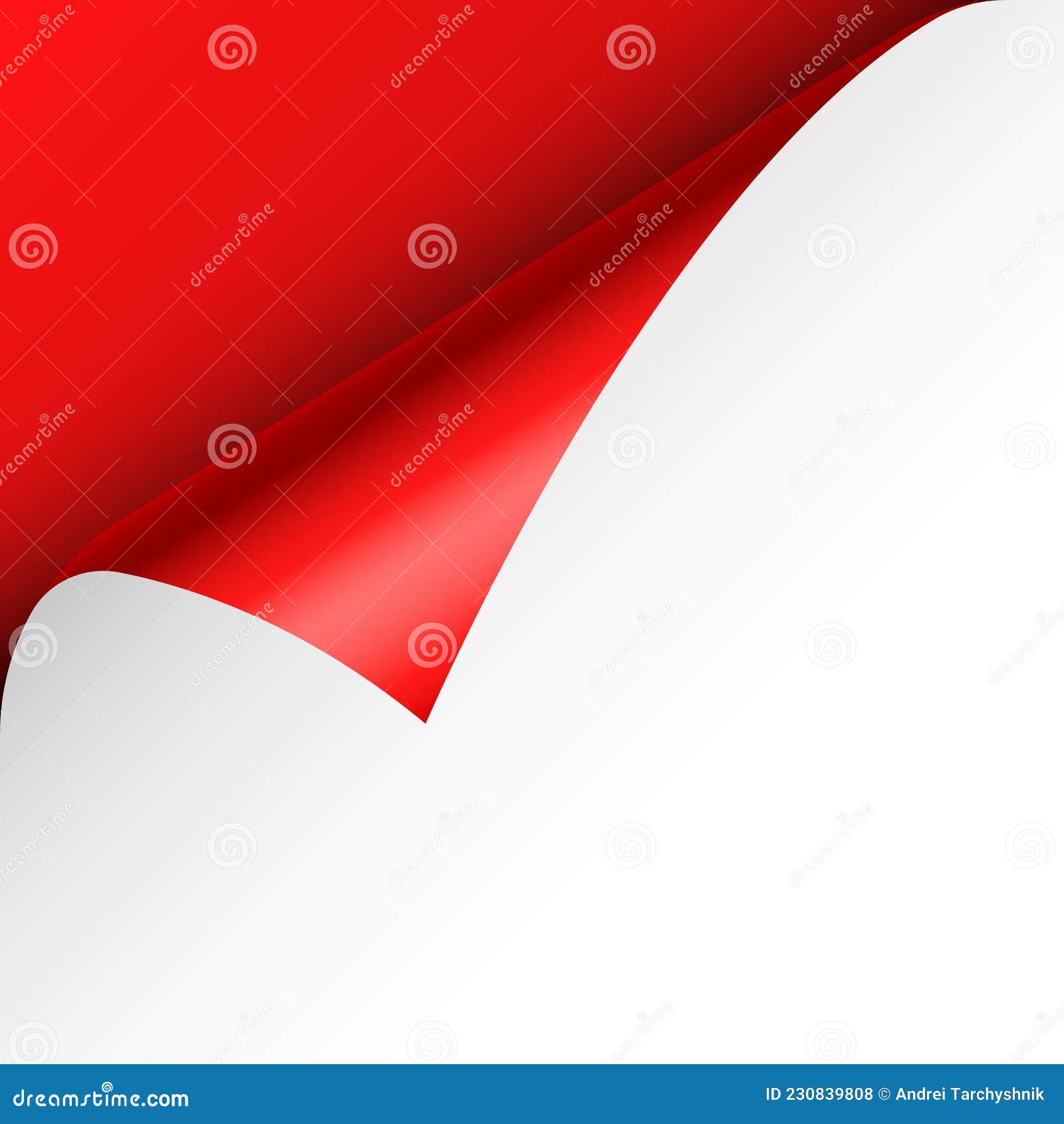 red paper curl. curled page corner with shadow. blank sheet of paper. colorful shiny foil.   for