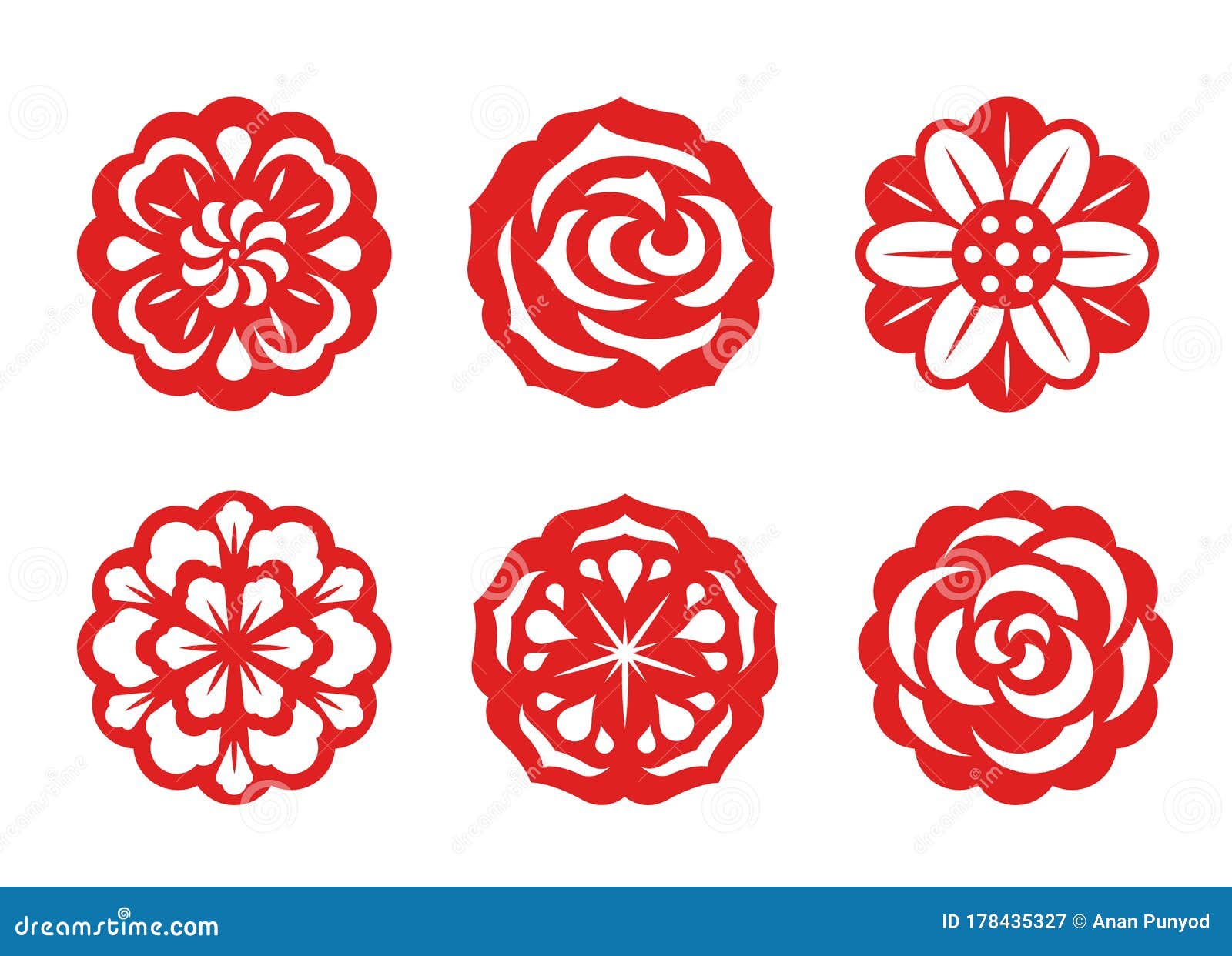 Download Red Paper Cut Flowers China Vector Set Design Stock Vector ...