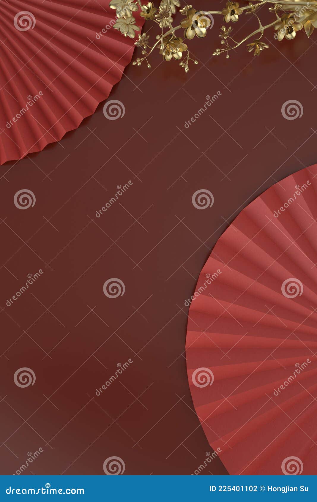 Red Paper Fan Background. 3D Rendering Stock Illustration