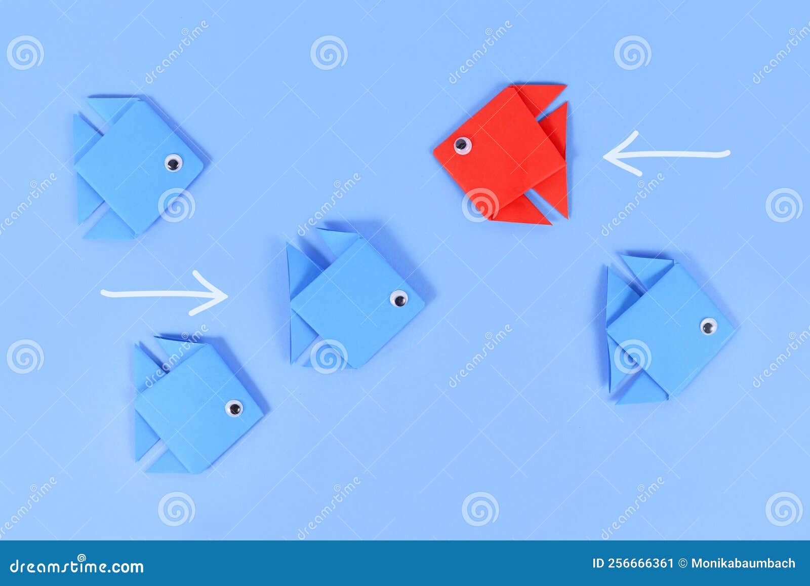 Red Paper Fish Swimming Swimming Against the Current in Opposite