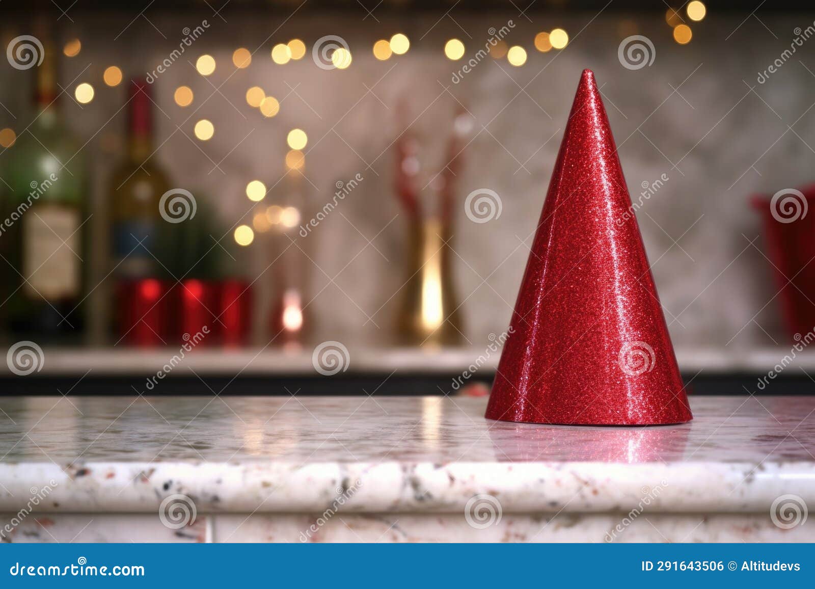 Red Party Hat with Glitter on a Marble Bar Counter, in Soft Lighting Stock Photo Image of