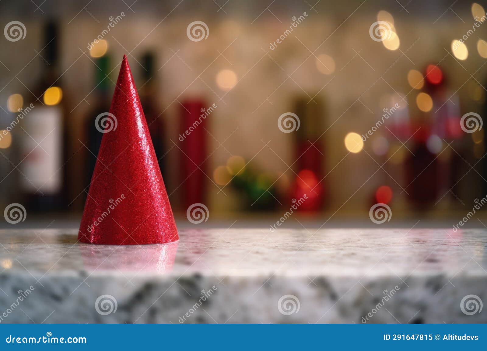 Red Party Hat with Glitter on a Marble Bar Counter, in Soft Lighting Stock Image Image of