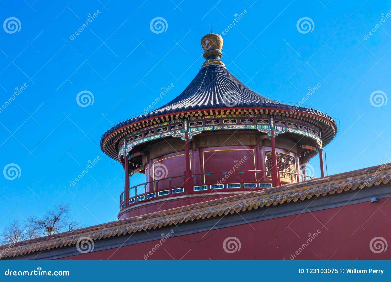 red pavilion tower wall jingshan park beijing china