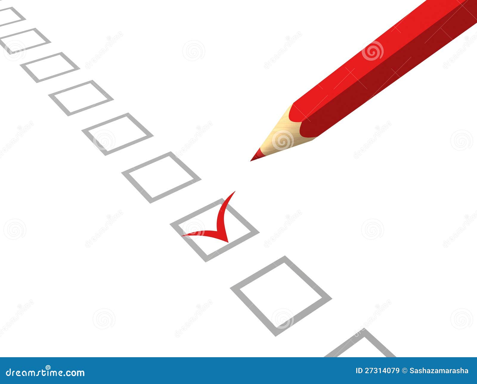 Red Pencil Making Tick in Check Box on White Stock Illustration