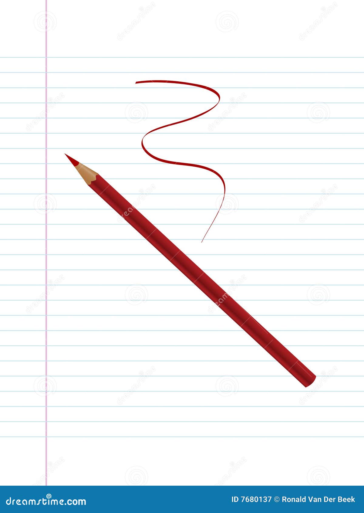 Red pencil and paper with lines