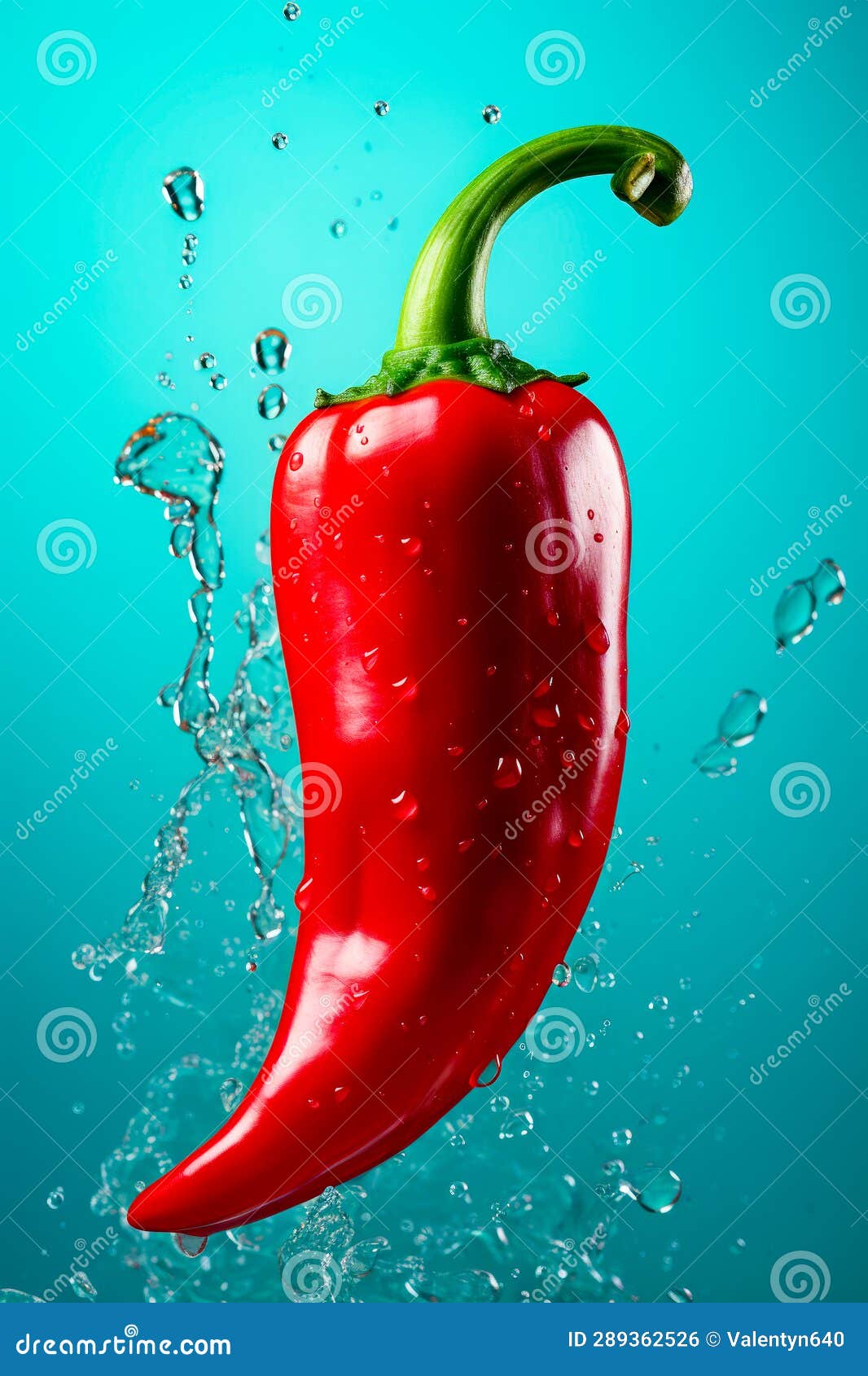 Red Pepper is Floating in the Water with Bubbles on it. Generative AI