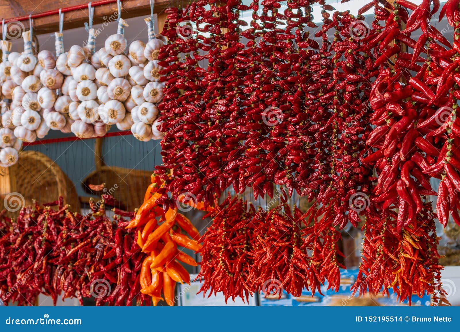 red peppers in a market stall.