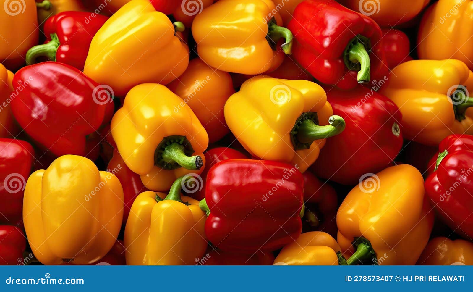 Red Peppers and Yellow Peppers Placed Closely in One Pile. Generative